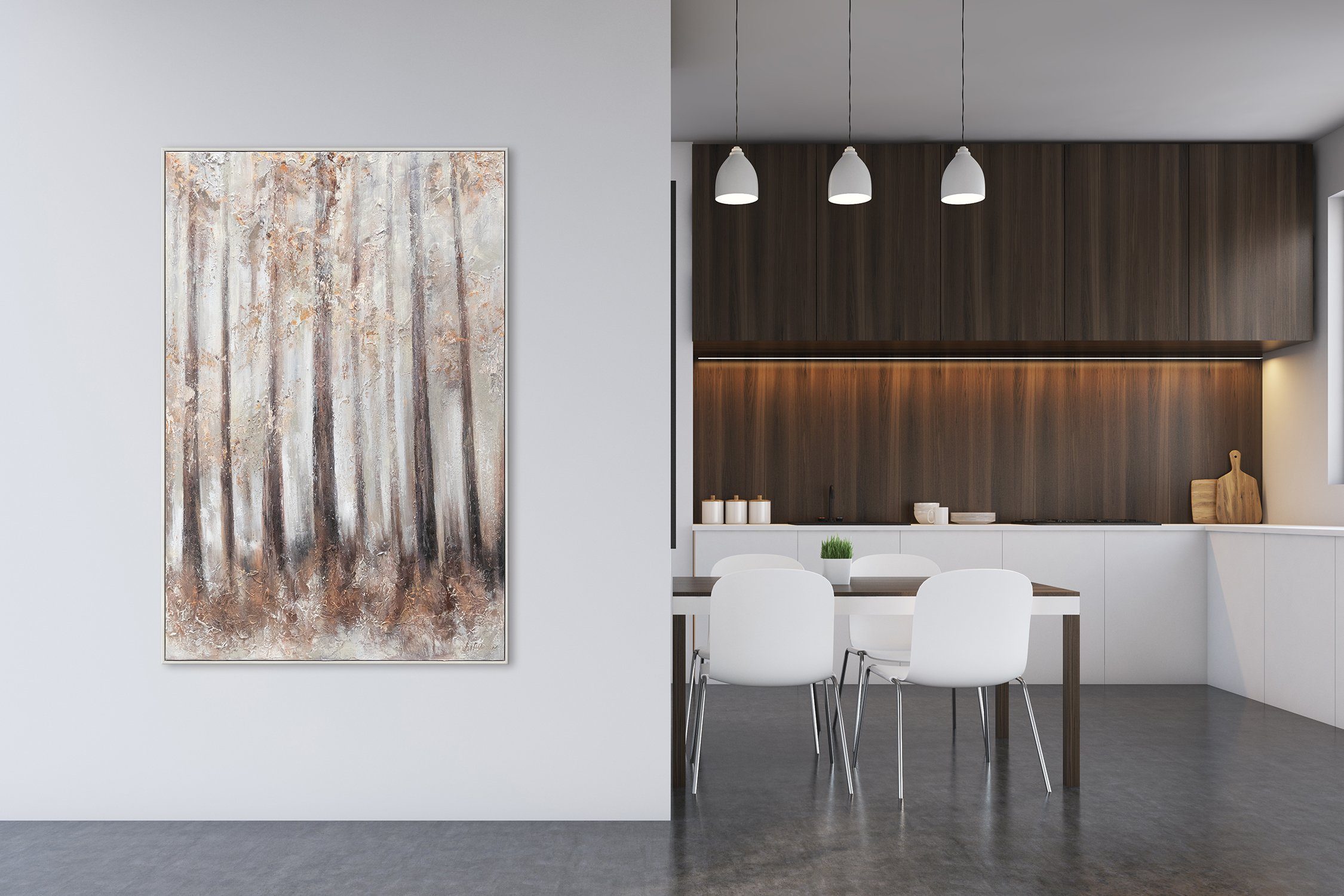 Handgemalt Wald Bild Rahmen Baum Morgenfrische, Gemälde vom mit Leinwand YS-Art Landschaft