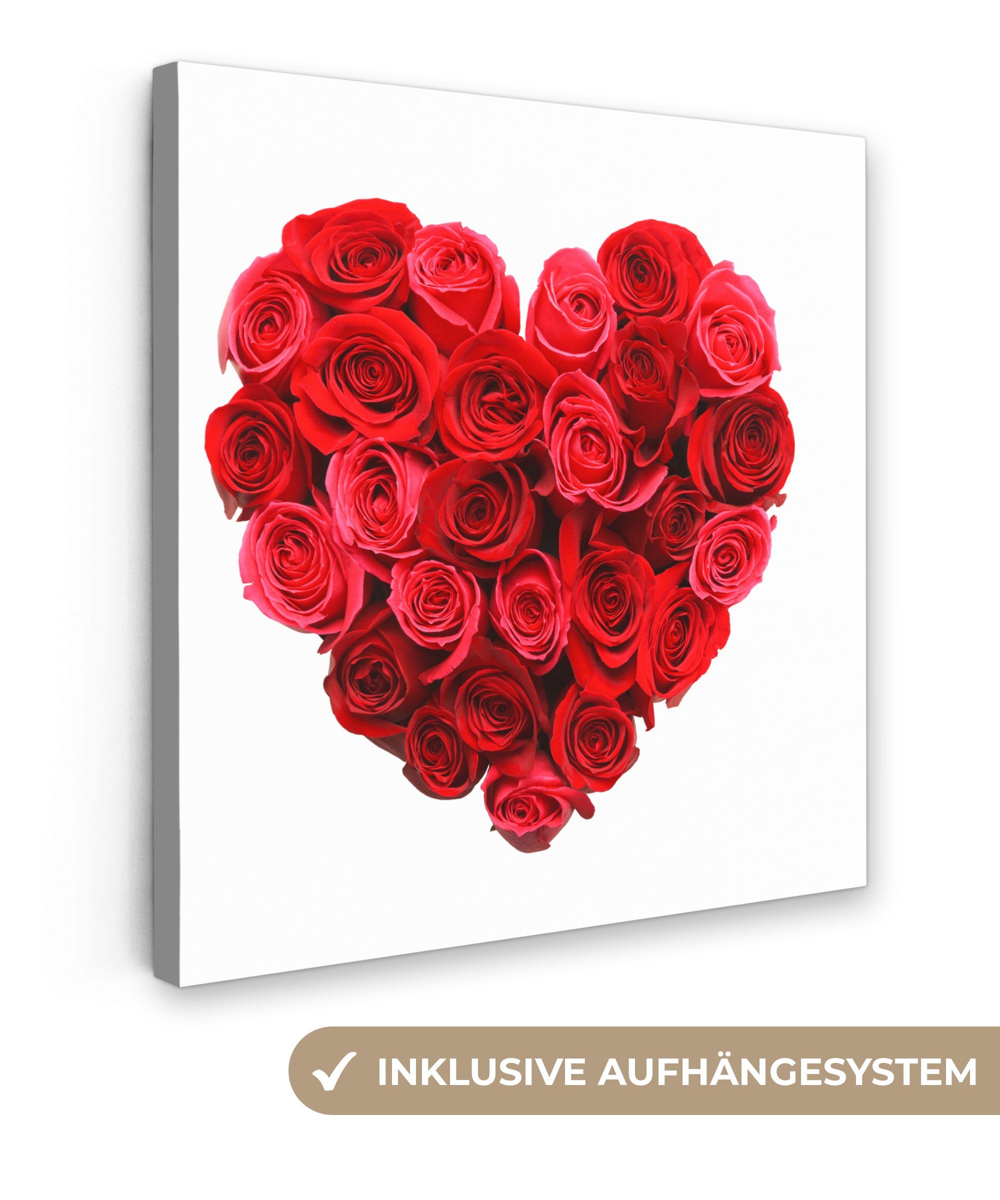 OneMillionCanvasses® Leinwandbild Rosen - Rot - Herz, Fotodruck (1 St), Wan günstig online kaufen