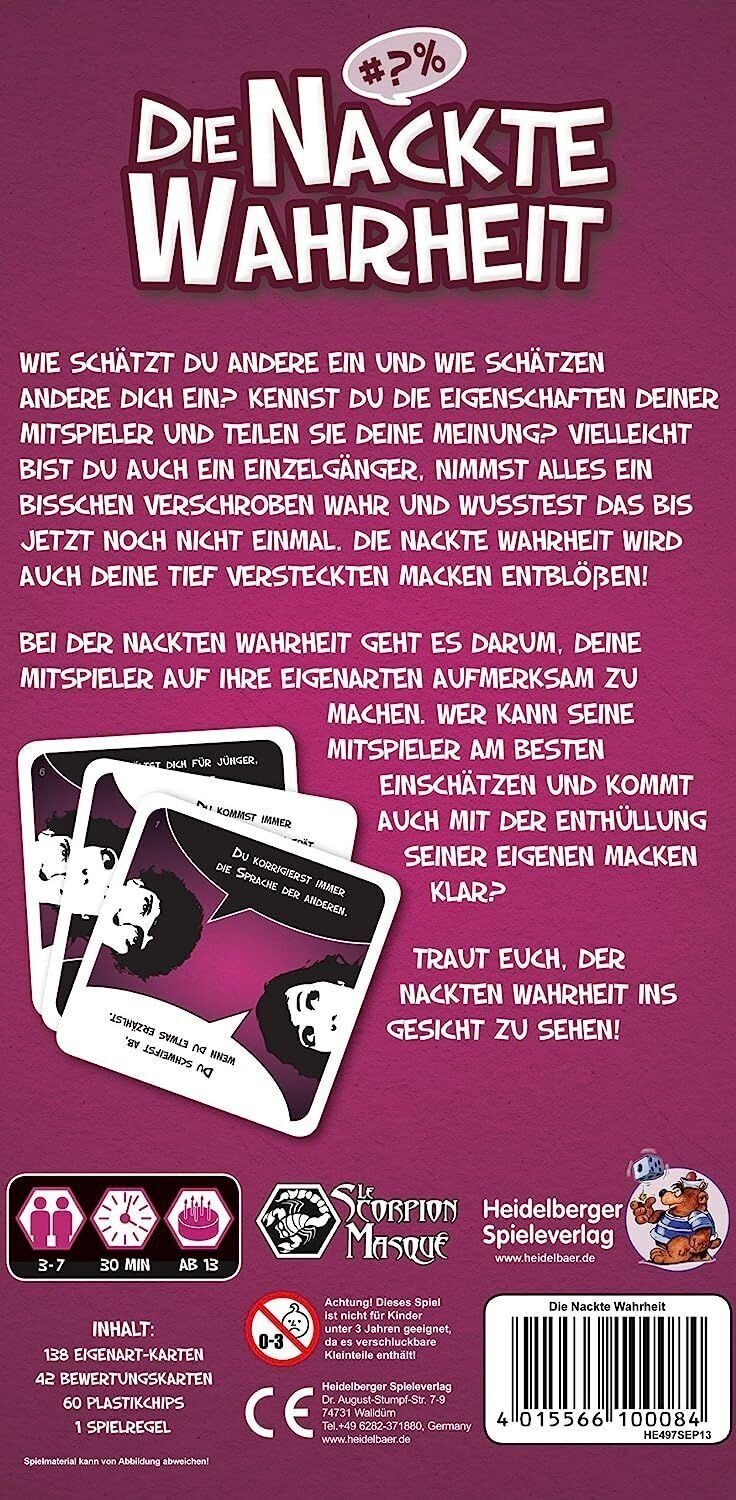 Die Partyspiel nackte für Spieleverlag bis 7 Spiel, Heidelberger 3 Spielern Kartenspiel Wahrheit,