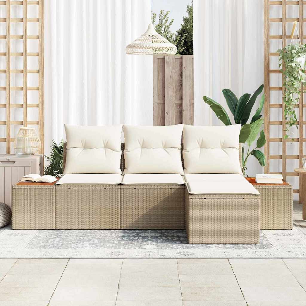 vidaXL Loungesofa Gartensofa-set 4 Stk. Beige und Creme Poly Rattan, 4 Teile