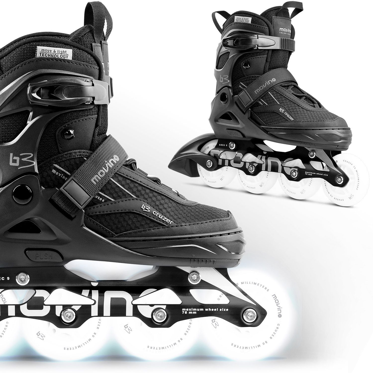 Movino Rollschuhe Inliner MOVINO CRUZER B3 leuchtende LED-Rollen ABEC9 Aluminium