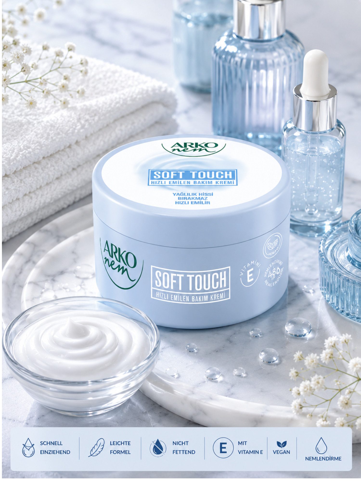 ARKO Körpercreme Arko Nem Avocado Pflegecreme mit Avocadoöl 250 ml Einzelpackung, Vitamin E Schnell einziehend Nicht fettend Soft Touch Formel