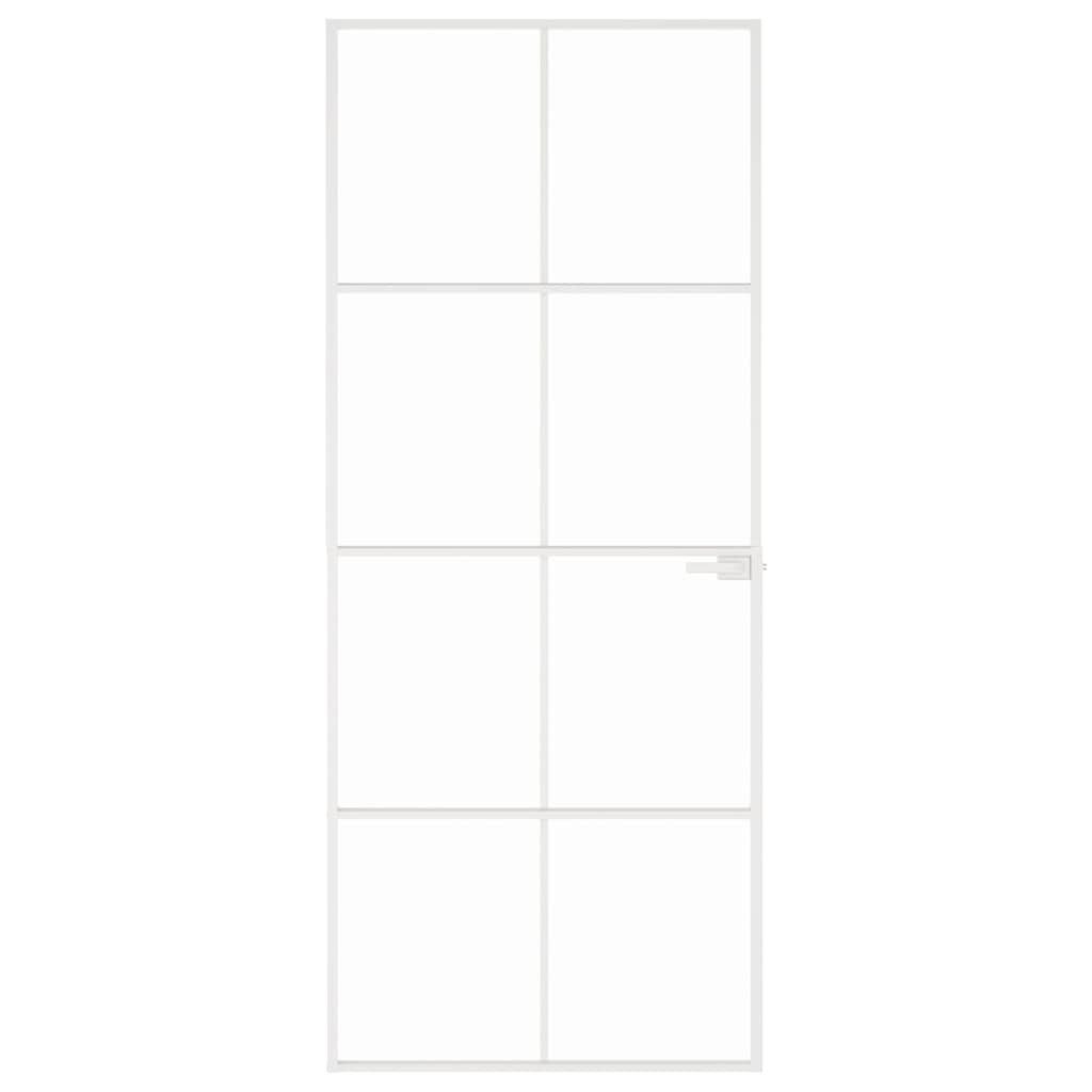 vidaXL Haustür Innentür Weiß 83x201,5 cm Hartglas & Aluminium Schlank (1-St)