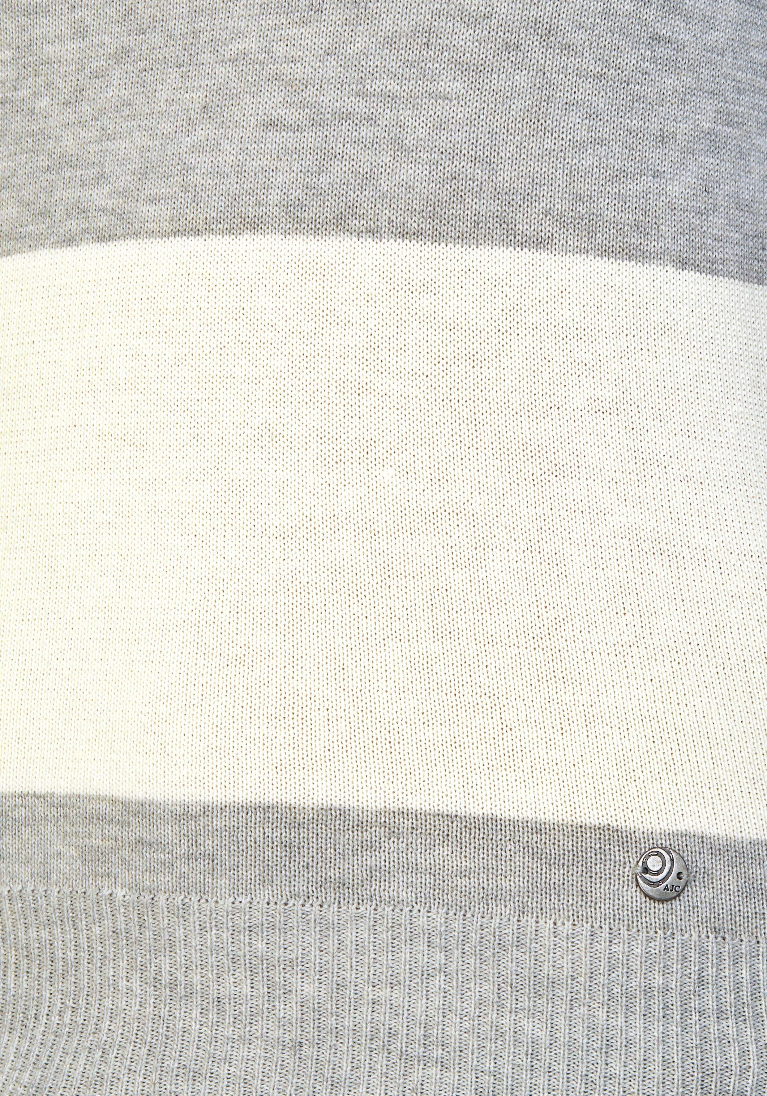 Block-Streifen grau-jeansblau-weiß-gestreift mit AJC breiten Rundhalspullover