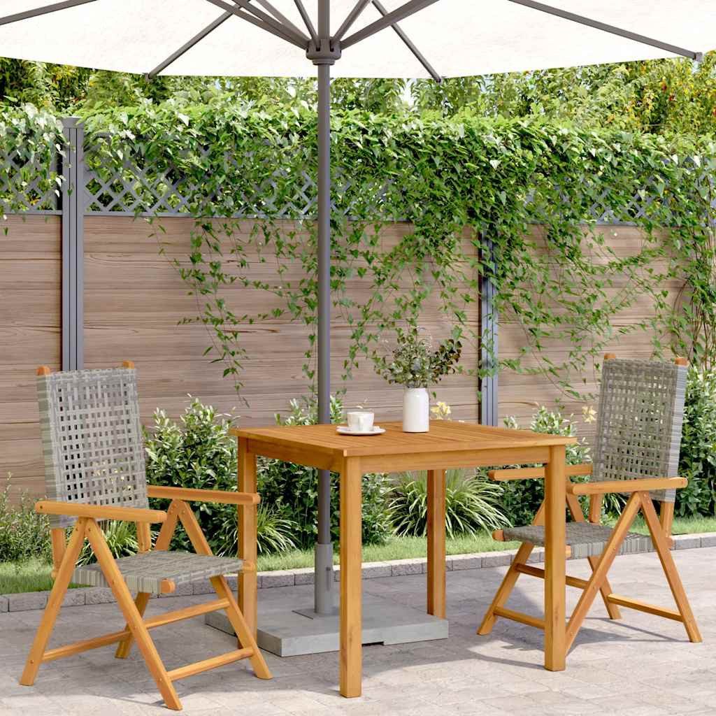 vidaXL Gartenstuhl Klappstühle, 2 Stück, grau, Massivholz und Polyrattan (2 St)