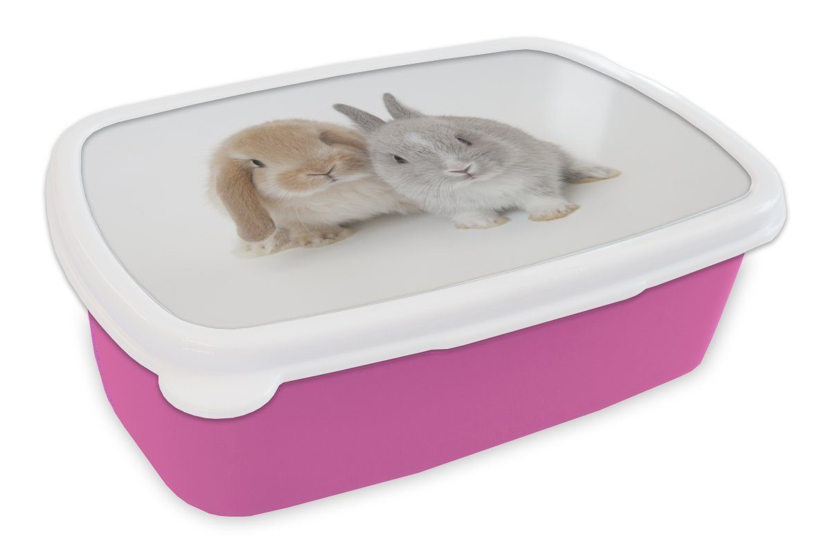 Weiß, Mädchen, Fell Brotbox für Kinder, Kunststoff, - Kaninchen Snackbox, - Brotdose rosa MuchoWow Lunchbox Erwachsene, Kunststoff (2-tlg),