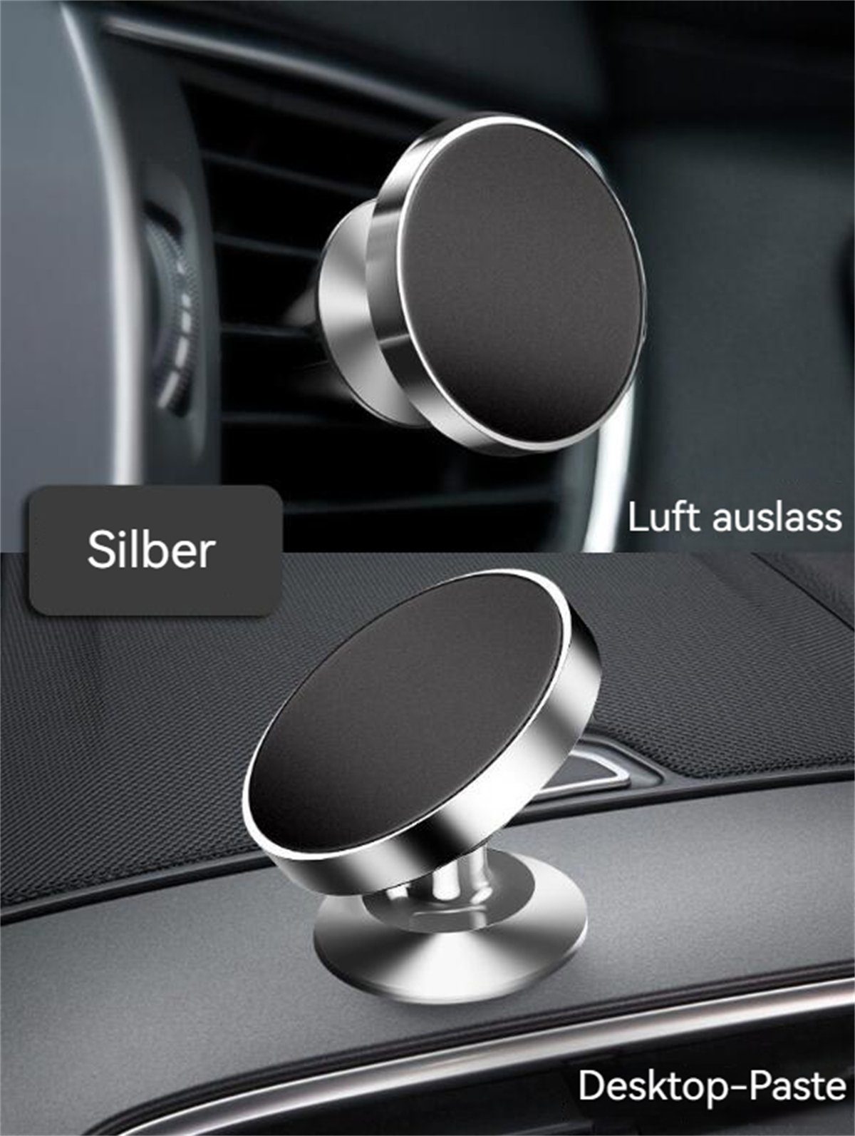 TUABUR Magnetischer Autotelefonhalter aus Metall (2 Stück) Handy-Halterung,  (Geeignet für Luftauslässe und Armaturenbretter), Sichere Sicht beim  Fahren: Blockiert nicht die Sichtlinie