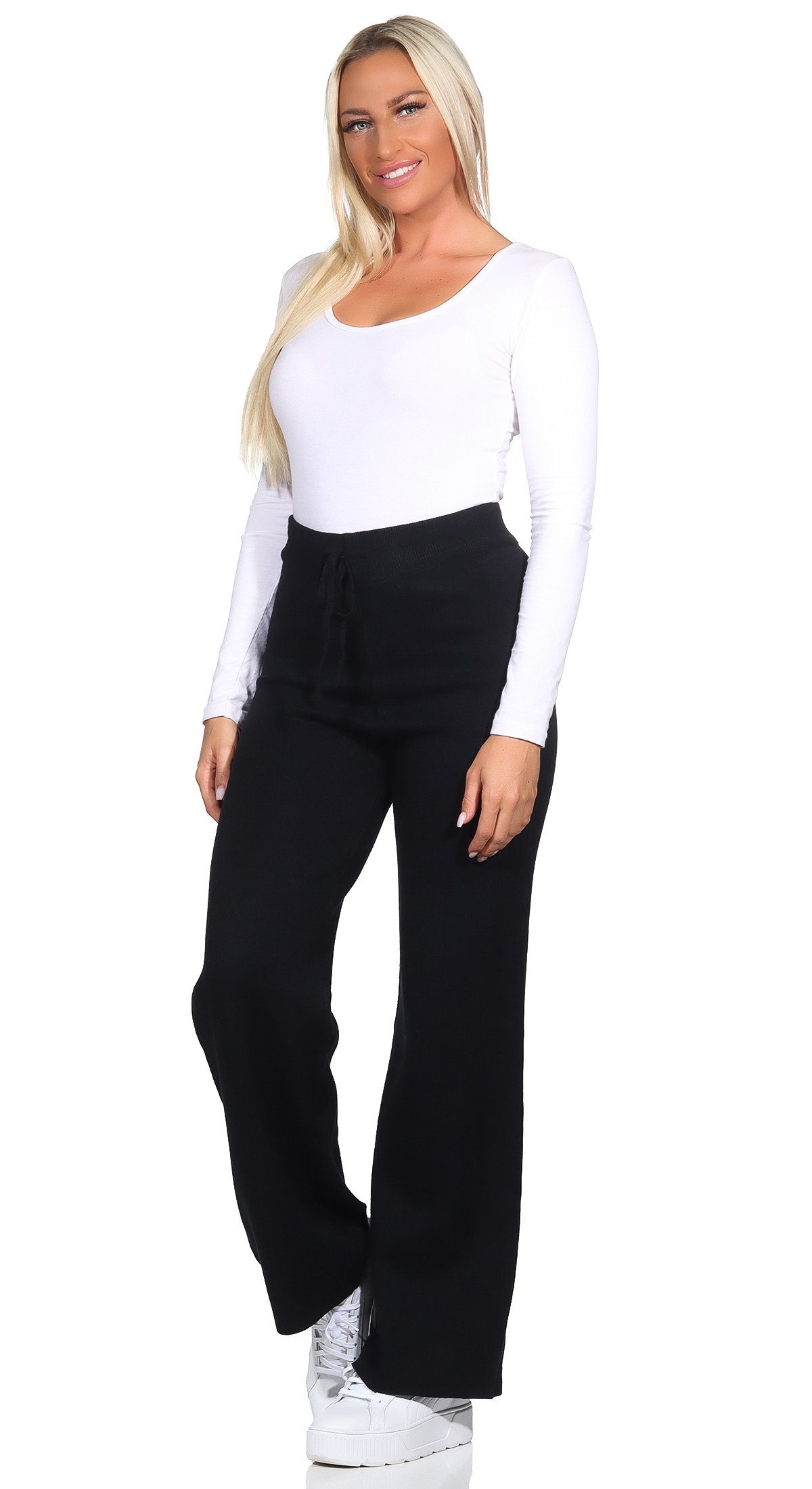 Strickhose Haushose Damen gemütliche Jogginghose mit Schnürung
