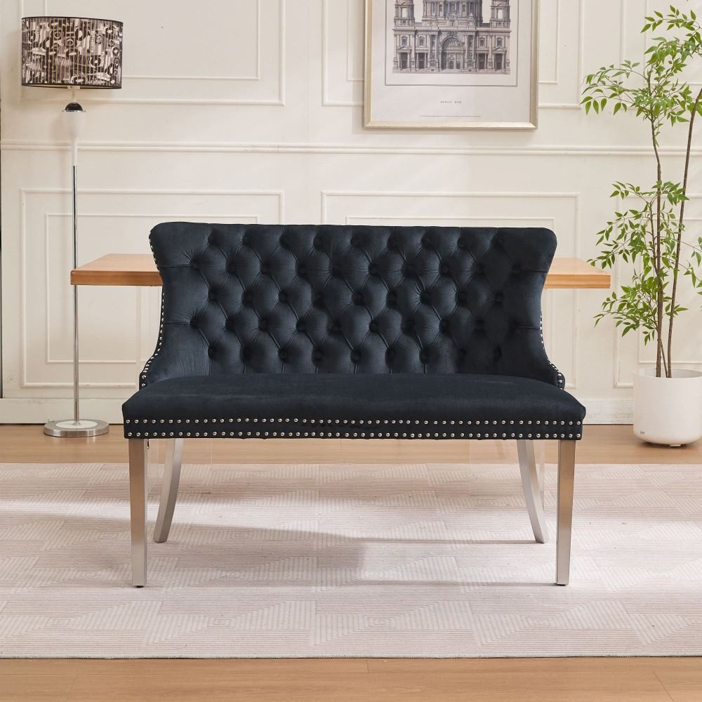 BBWL Polsterbank 2-Sitzer mit Handmade Knöpfen, Wing Back, Samtpolsterung, Velvet Double Dining Loveseat Bank für Küche & Esszimmer, Mid-Century