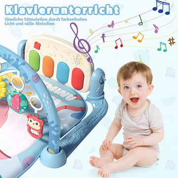Jioson Spielbogen Baby Klavierständer Krabbeldecke blau, (mit Musiktasten und lustigen Tiermotiven, 1-tlg., 1-st), Frühes Entwicklungsspielzeug für Baby