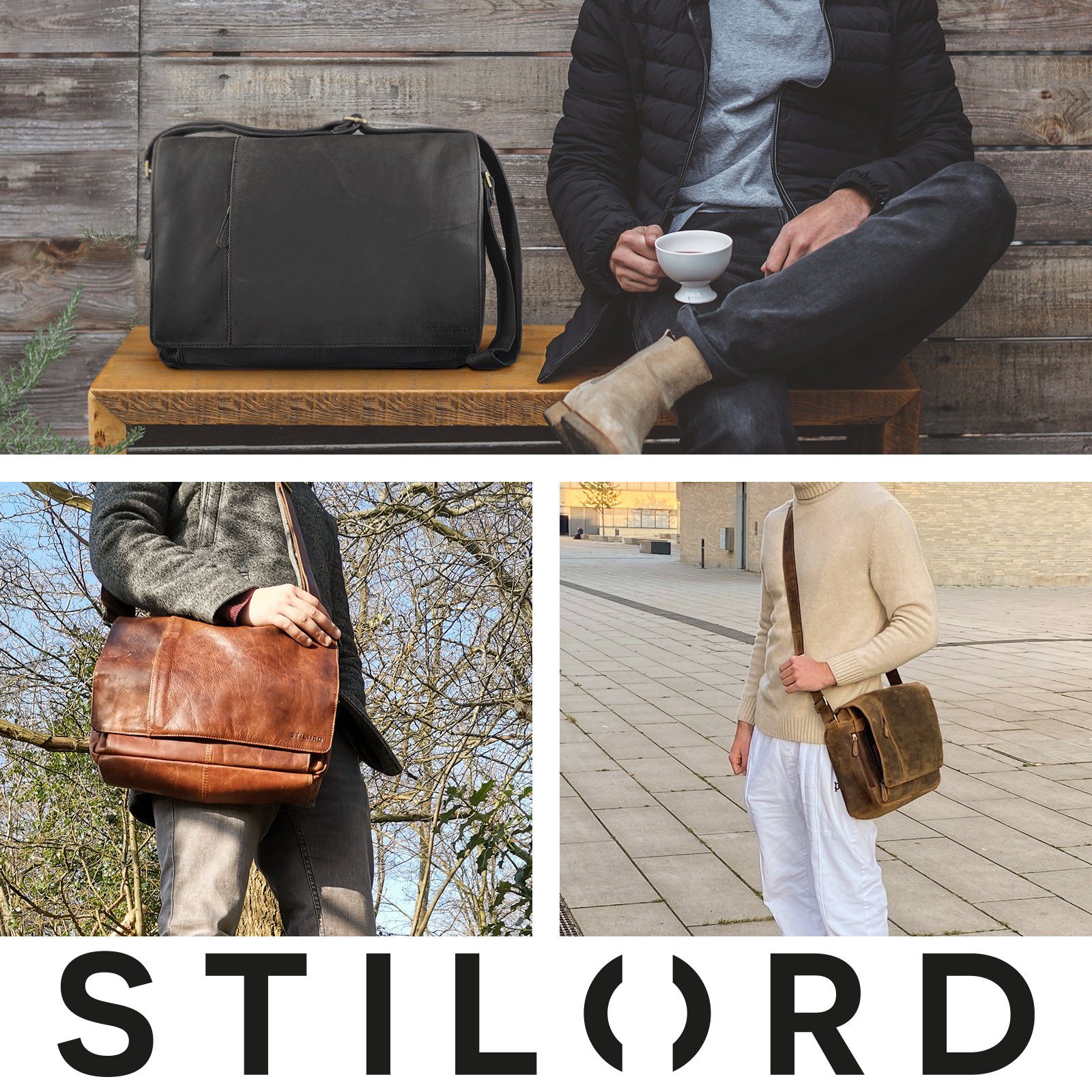 STILORD Laptoptasche "Elias" Echtleder Herren Umhängetasche 15,6 Zoll Businesstasche Leder