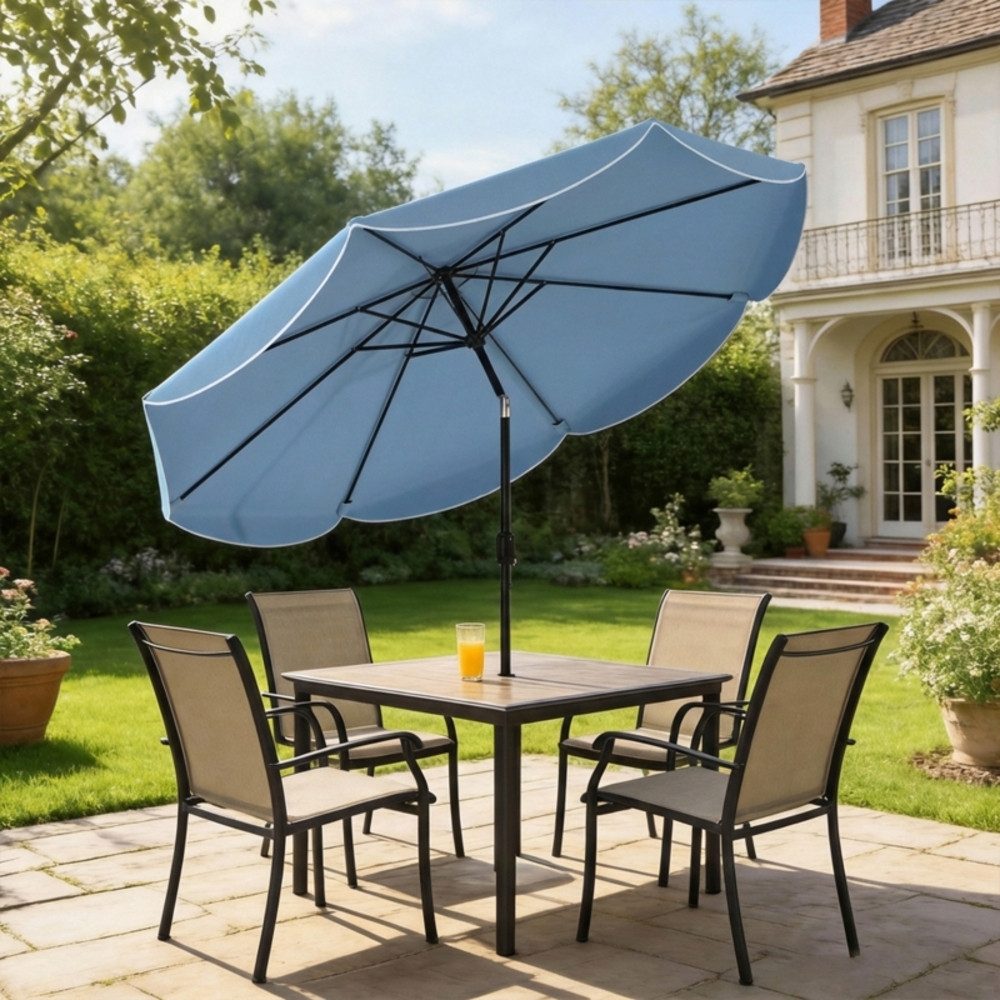 CHICFURN Sonnenschirm Balkonschirm und Strandschirm mit 3-facher Neigung und Kurbel, Packung, 8 Streben, Ø265 x 235H cm, Himmelblau