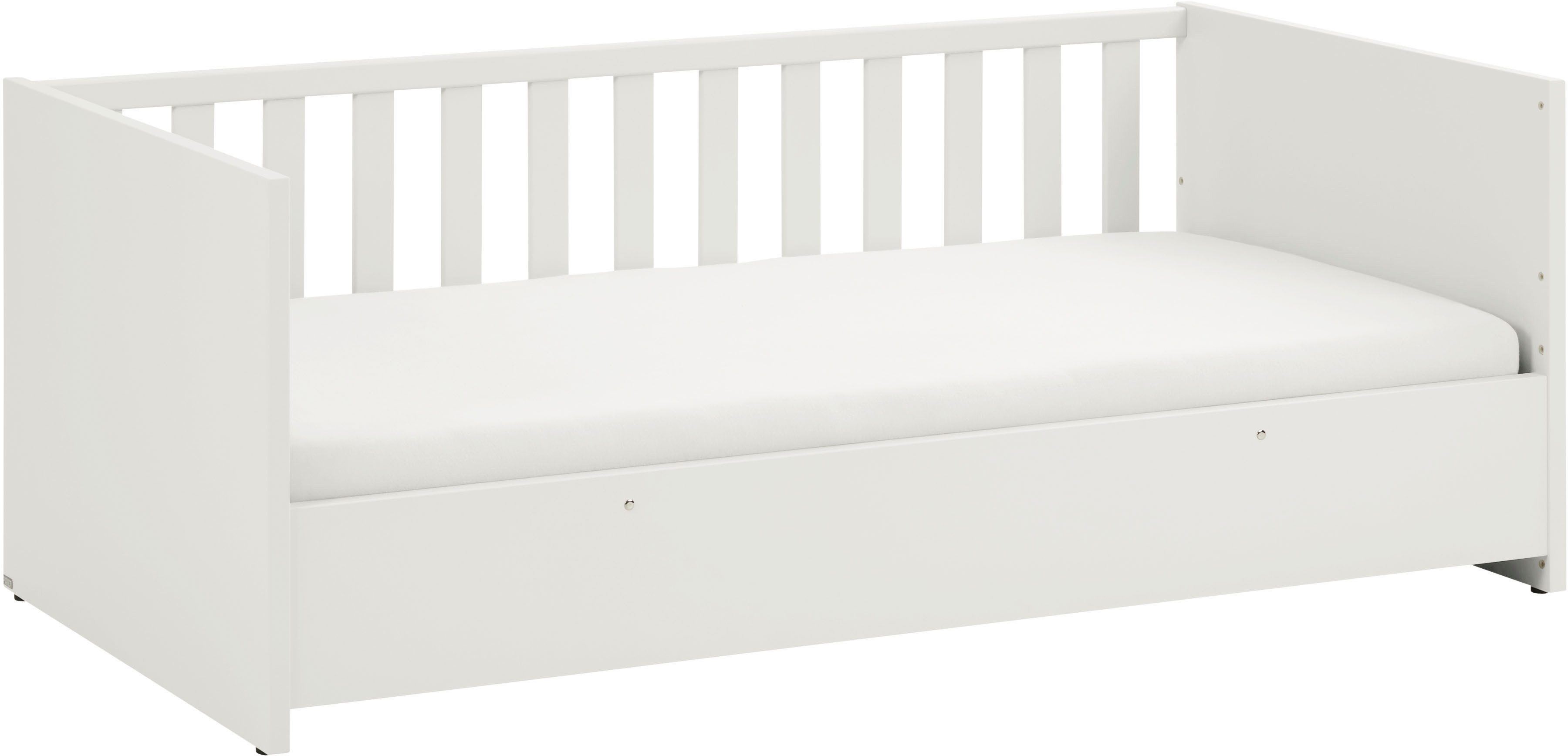PAIDI Babybett LITTLE SNU 70x140cm in Beige oder Weiß, umbaubares Bodenbett, Kinderbett mit Rausfallschutz aus Massivholz, langlebiges Gitterbett