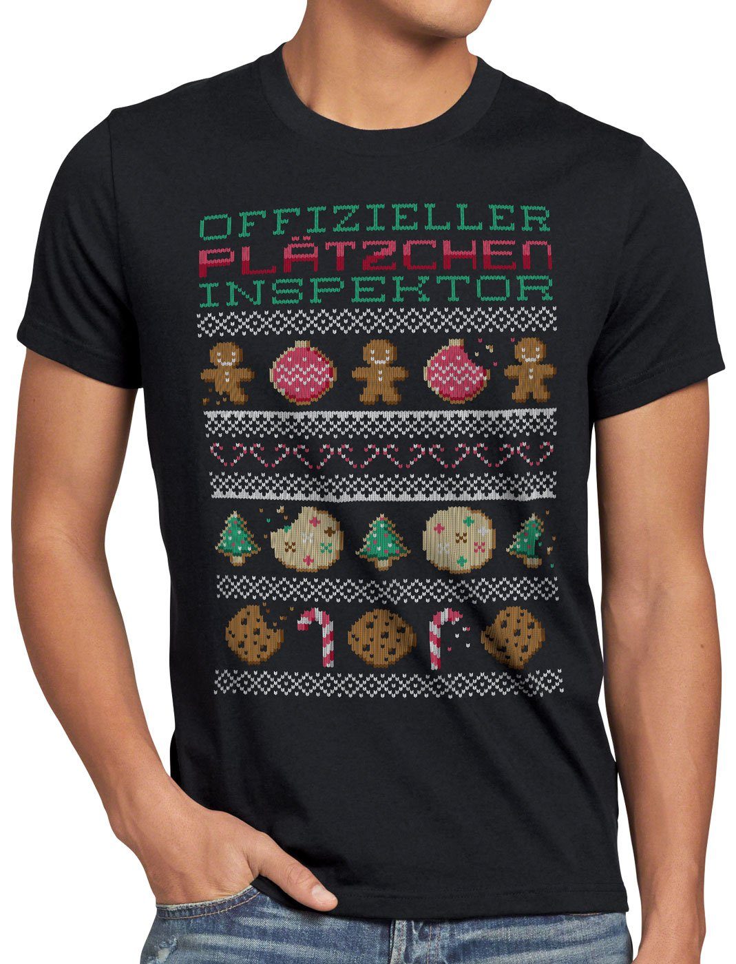style3 Print-Shirt Herren T-Shirt Plätzchen Inspektor Ugly Sweater weihnachtsmarkt pfefferkuchen x-mas pulli
