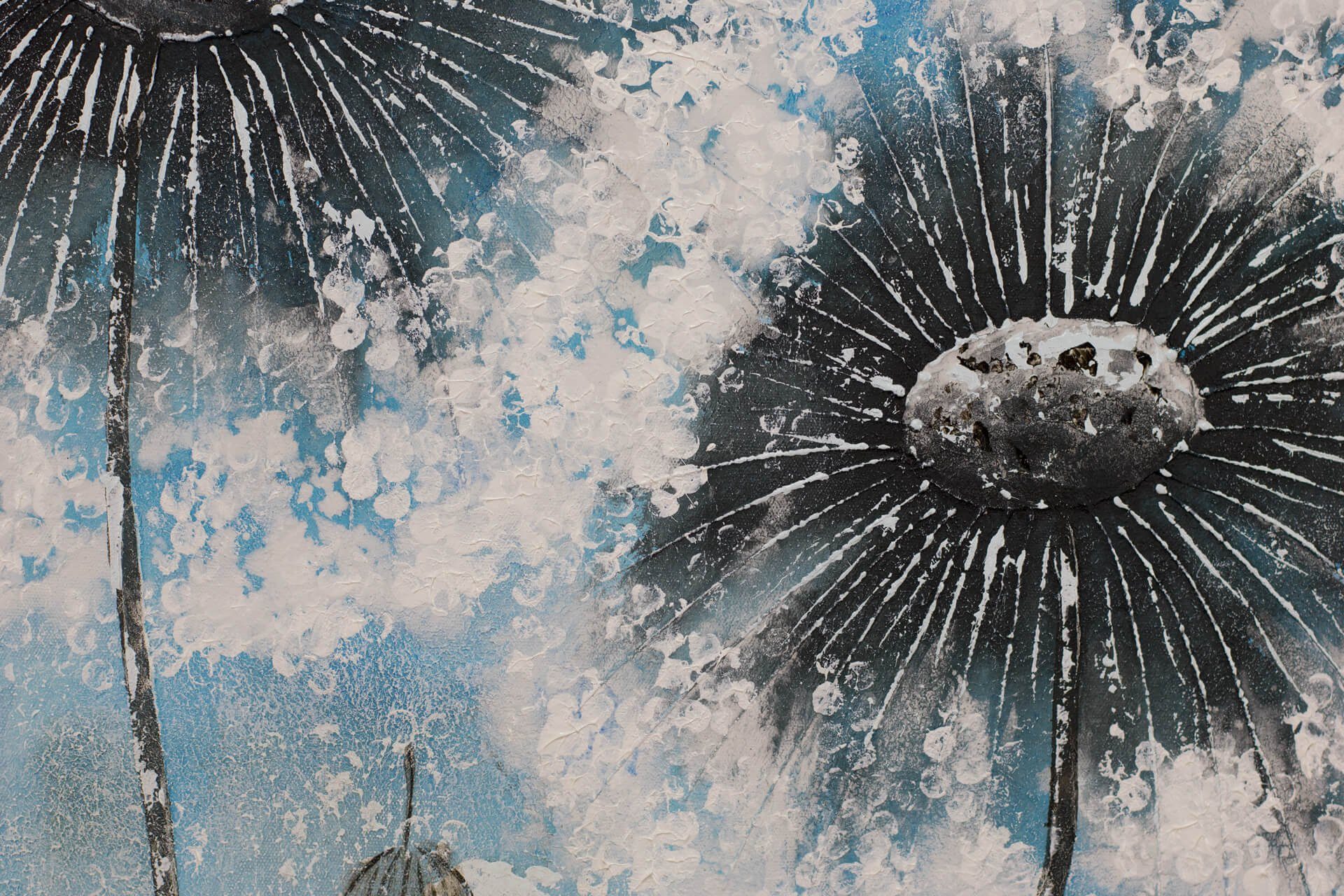 KUNSTLOFT Gemälde Pompon Flowers 80x80 cm, Leinwandbild 100% HANDGEMALT Wandbild Wohnzimmer