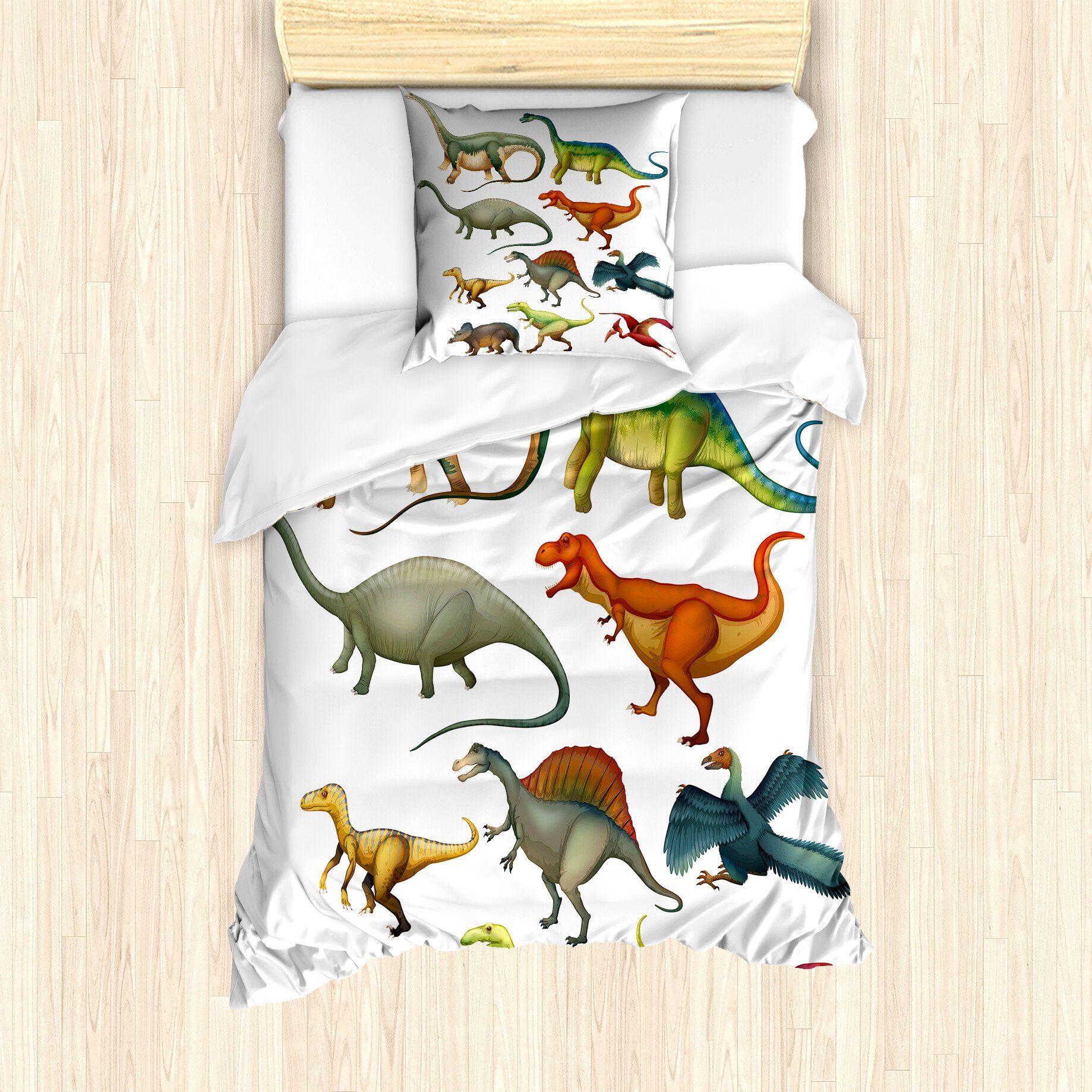 Abakuhaus Bettwäsche Milbensicher Всеrgiker geeignet mit Kissenbezug, Microfaser, Dinosaurier Jurassic Zusammensetzung