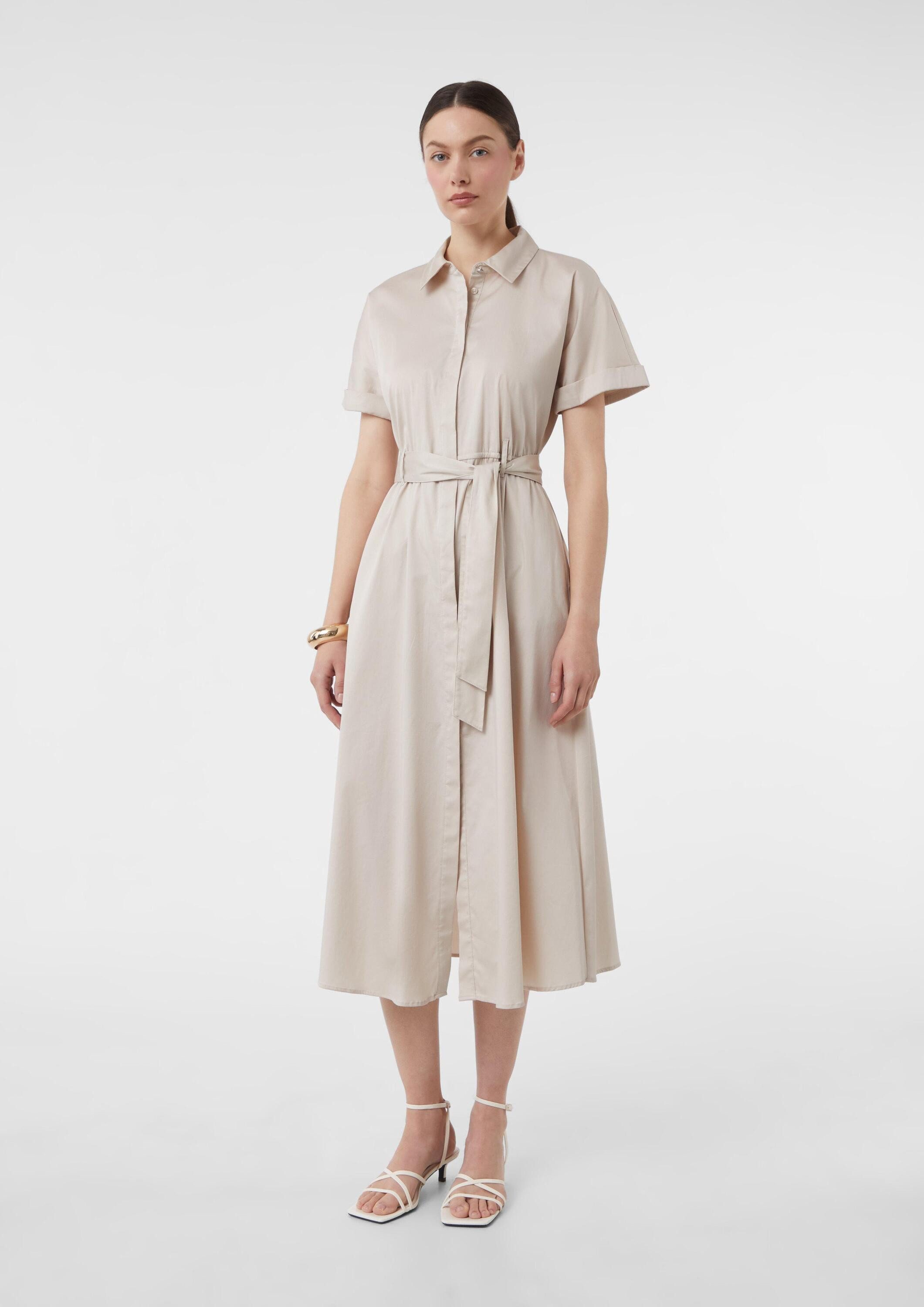 comma Midikleid Kleid Midikleid aus Popeline mit Hemdkragen und Bindegürtel