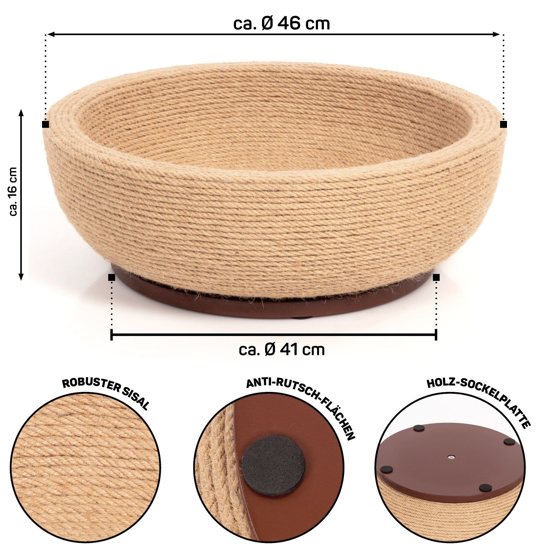 Canadian Cat Company Kratzsäule Kratzschale Bowl - Sisalschale zum kratzen und Schlafen, Liegemulde für Katzen aus Sisal, ca. 45 x 45 x 16 cm