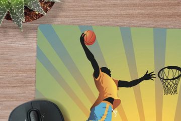 MuchoWow Gaming Mauspad Ein stilvoller Basketballspieler wirft in einer Illustration (1-St), Mousepad mit Rutschfester Unterseite, Gaming, 40x40 cm, XXL, Großes