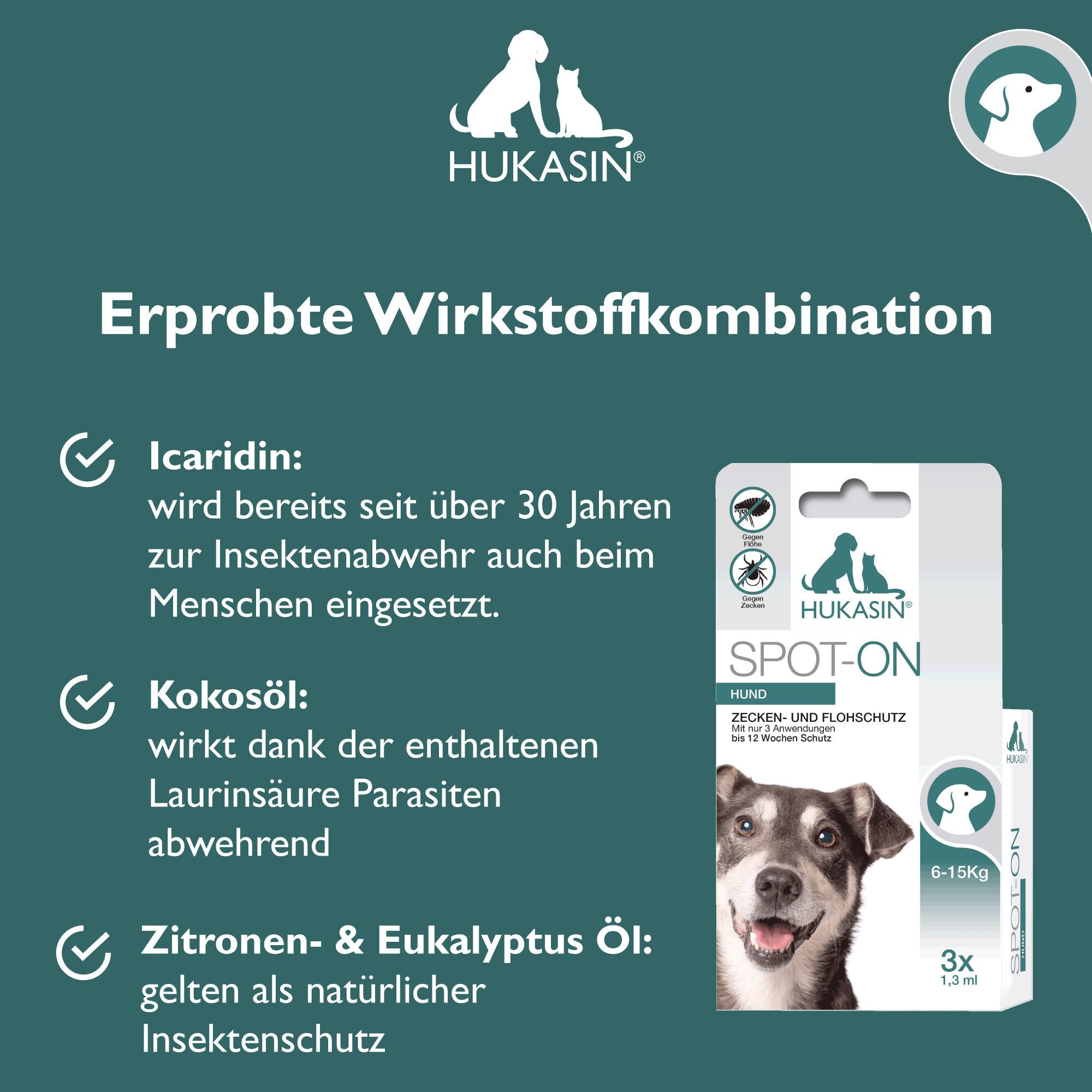Hukasin Zeckenschutzmittel Hukasin® Spot On Hund - Zecken- und Floh Schutz, 3.9 ml