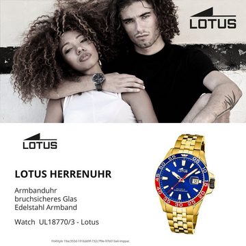 Lotus Quarzuhr Lotus Herren Armbanduhr Sport 18770/3, Herrenuhr rund, groß (ca. 44mm) Edelstahlarmband gold