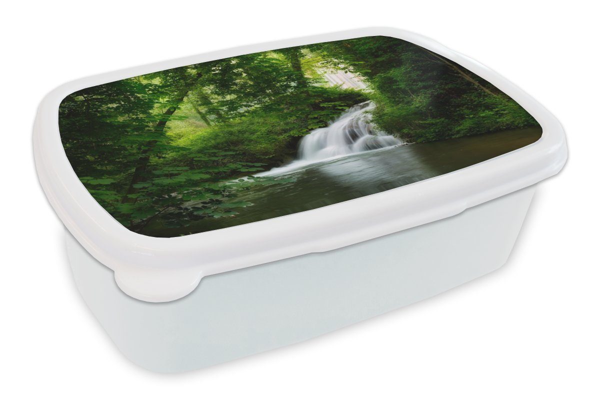 Mädchen für Natur und Wasserfall Lunchbox MuchoWow weiß Grün, Erwachsene, und für (2-tlg), - Brotdose, Kunststoff, Jungs Kinder Brotbox -