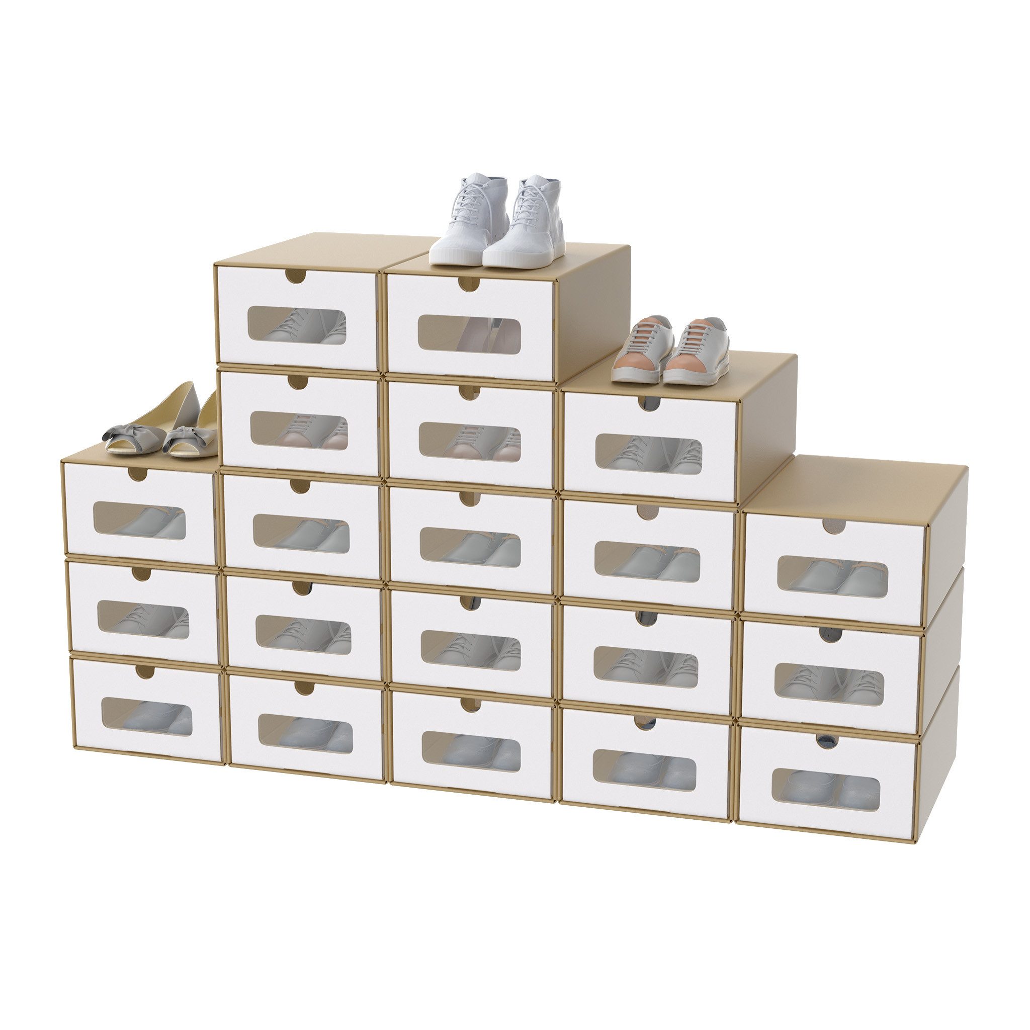 FIVMEN Schuhbox Stapelbar Schuhboxen mit Deckel & Transparent Sichtfenster Praktische (20 St), Stauraum Organizer für Schuhe