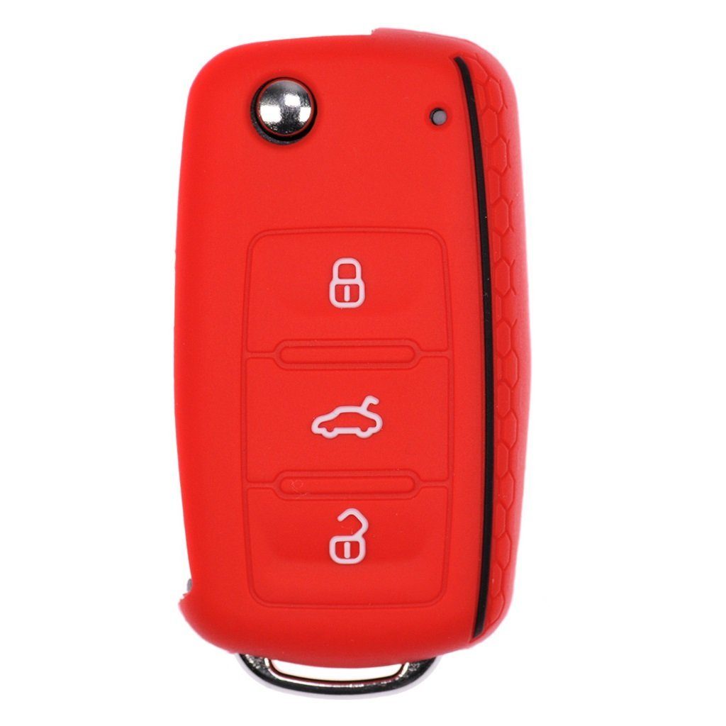 Tasten SEAT Golf mt-key Skoda Design Autoschlüssel Softcase im Wabe Leon Schlüsseltasche für ab Silikon Schutzhülle UP 11/2009 Rot, 3 VW Octavia 6