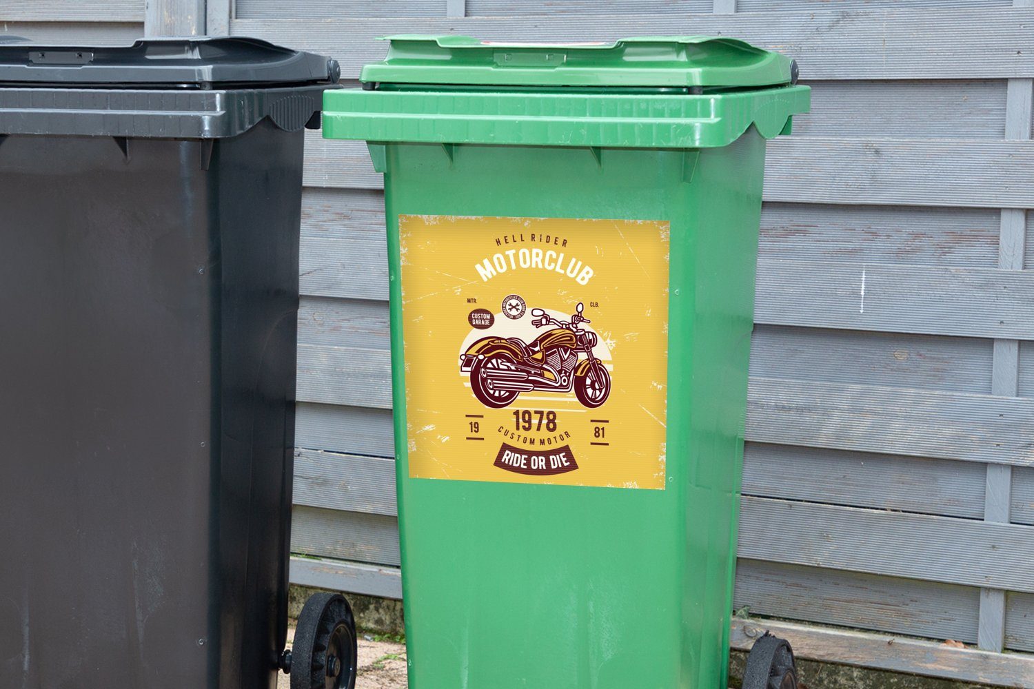 Mülleimer-aufkleber, - Container, Retro (1 Abfalbehälter Wandsticker - Motorrad MuchoWow Mülltonne, Gelb St), Sticker,