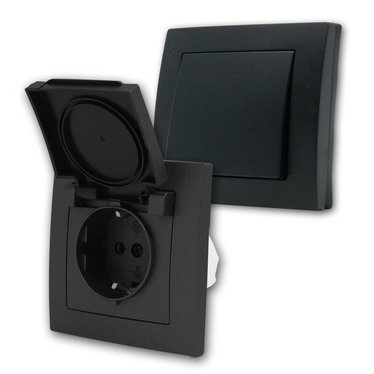 McPower FLAIR Set "Feuchtraum XS", 2-teilig, schw, UP IP44 Unterputzschalter
