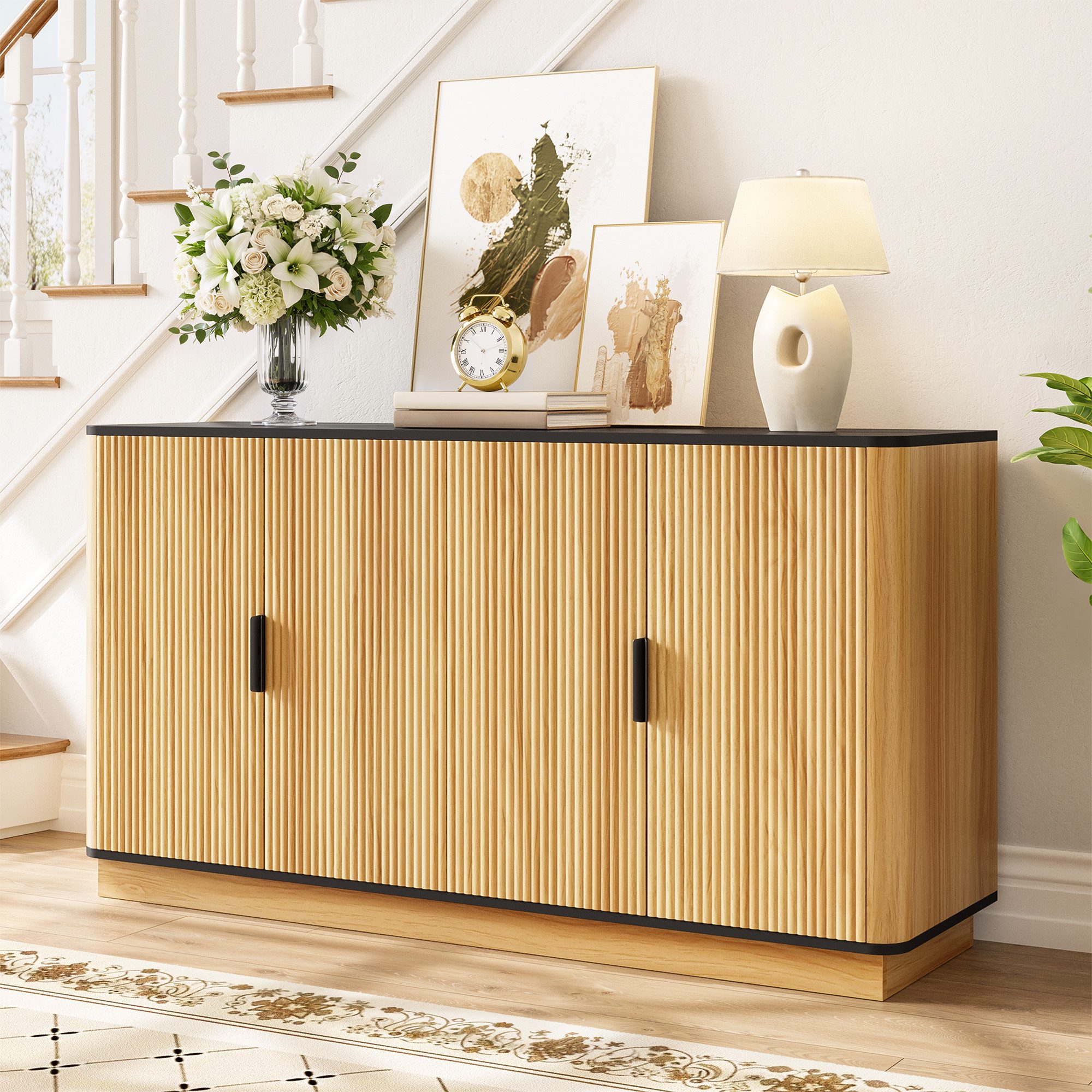 Merax Sideboard mit Wellenfront, Schrank Aufbewahrungsschrank (1 St), Kommode mit 4 Türen, Trennwänden und großem Stauraum, 139 x 40 x 75 cm
