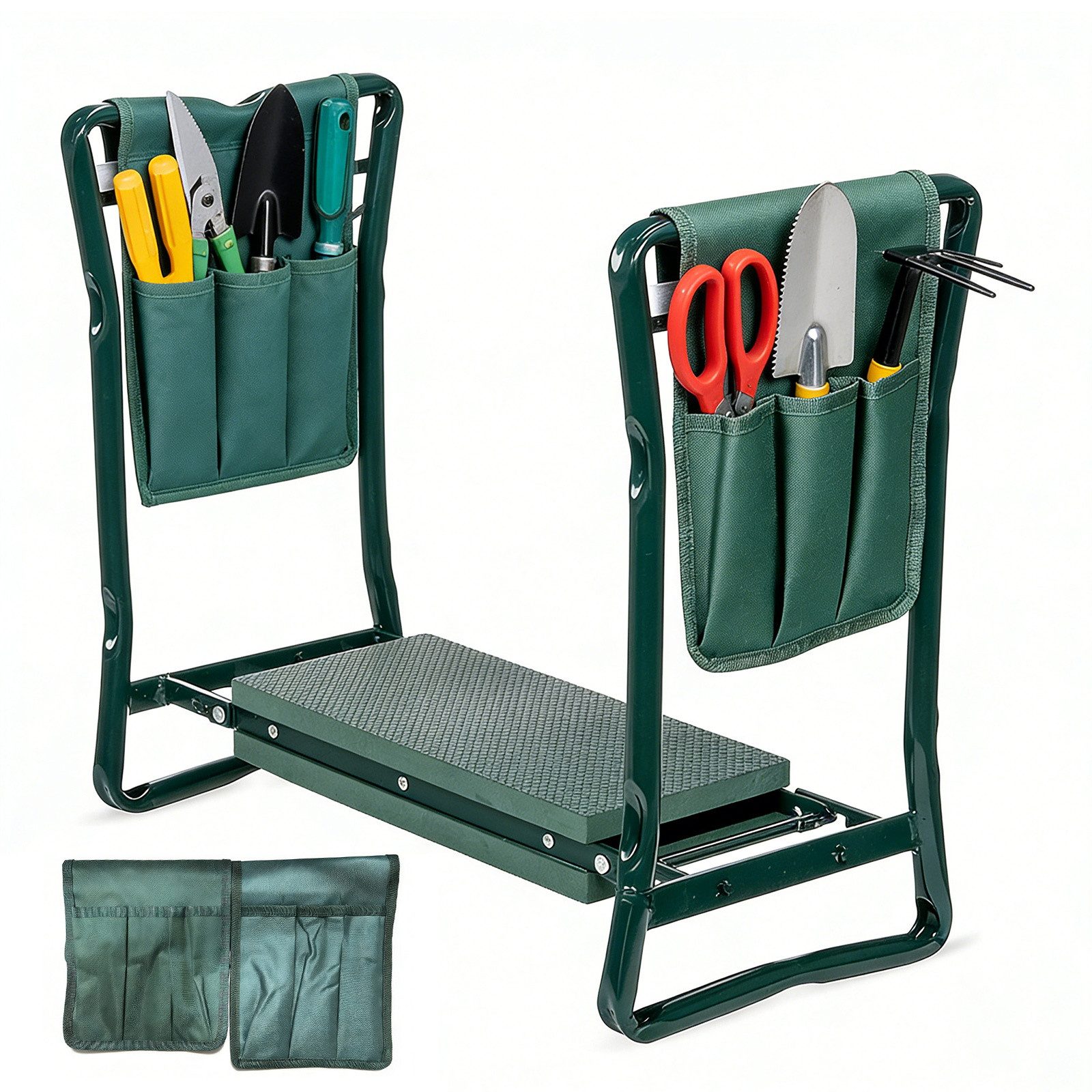 GLIESE POWER Arbeitshocker Kniebank – 2-in-1, mit Taschen, klappbar & wetterfest für Garten (Gartenklappsitz), 2-in-1, klappbar, mit Taschen, wetterfest & stabil.