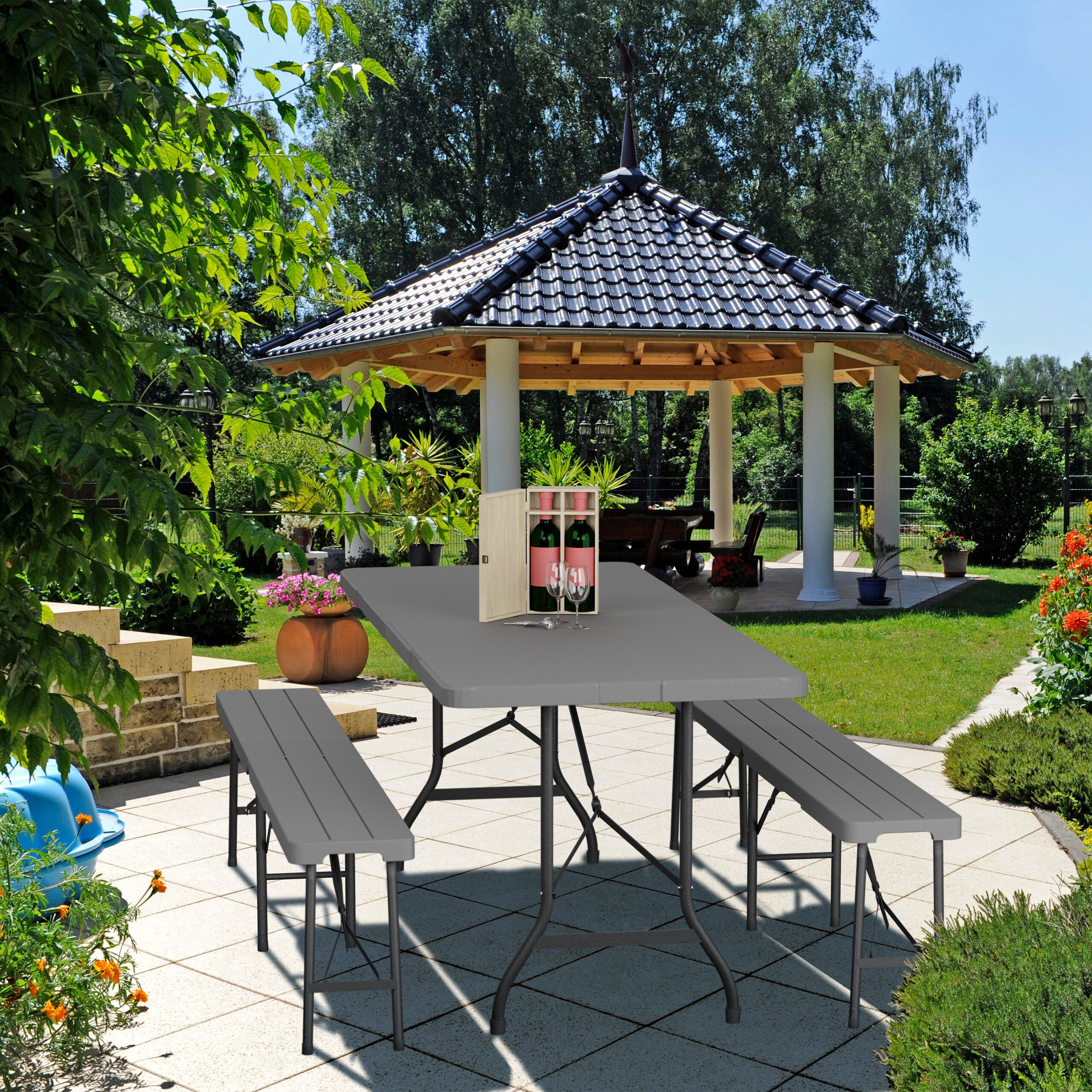 relaxdays Gartentisch klappbar, Grau günstig online kaufen