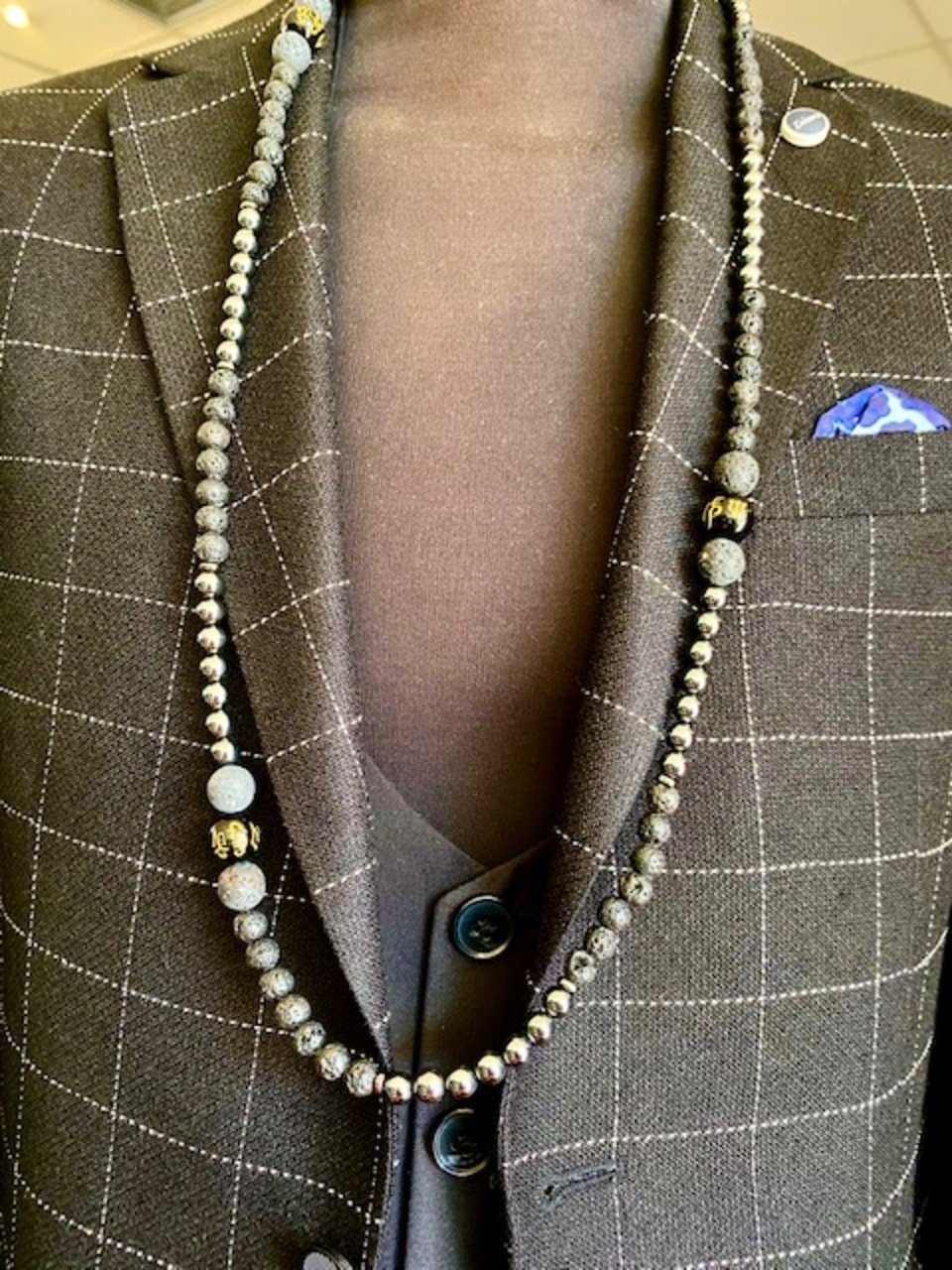 Aaron Bane Perlenkette Aaron Bane® Modell Tibet Kugel Perlenkette mit Lava Hämatit Edelstein (1-tlg), Lange Kette
