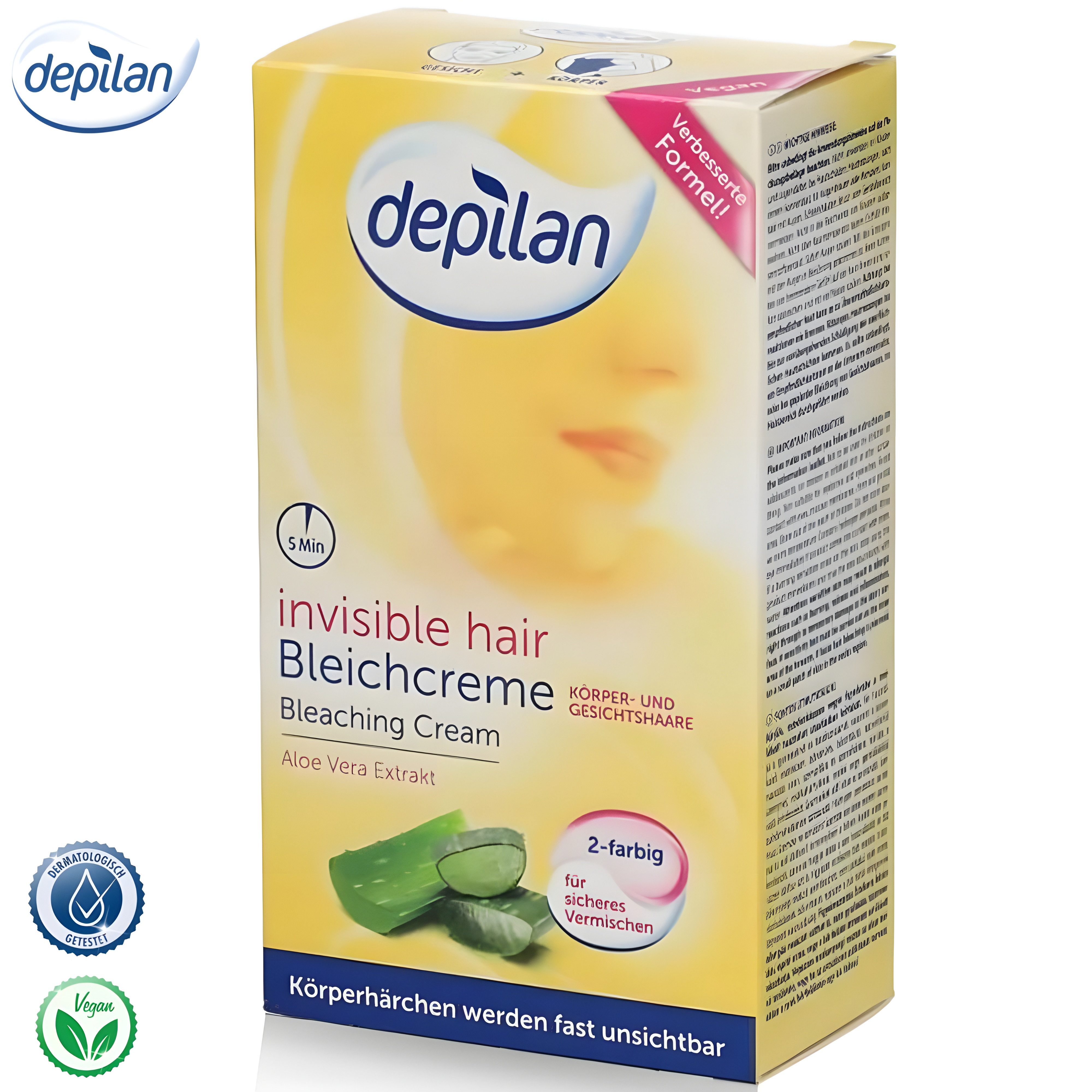 Depilan Haarcreme Bleichcreme für Körper- und Gesichtshaare, 1 Packung je 2x 50ml, mit beruhigendem Aloe Vera Extrakt