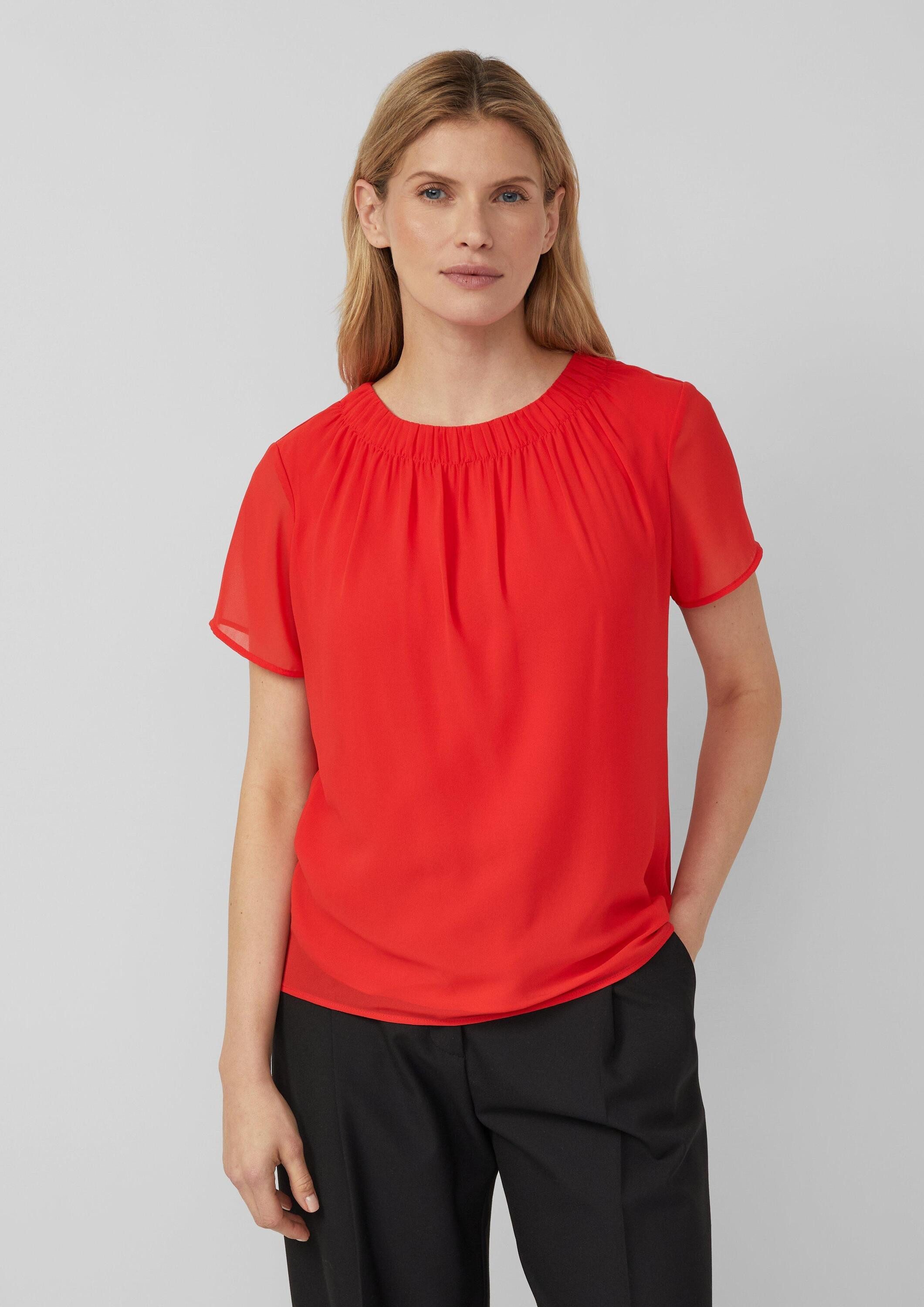 s.Oliver Kurzarmbluse Bluse Kurzärmelige Chiffon-Bluse mit Rundhalsausschnitt und Raffung
