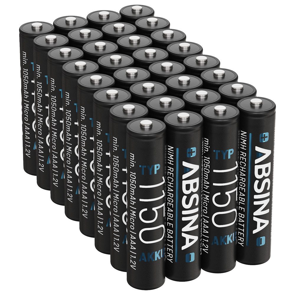 ABSINA 32x Akku AAA 1150 NiMH min. 1050mAh Akkus Batterien ideal für Telefon Akku 1050 mAh (1.2 V)