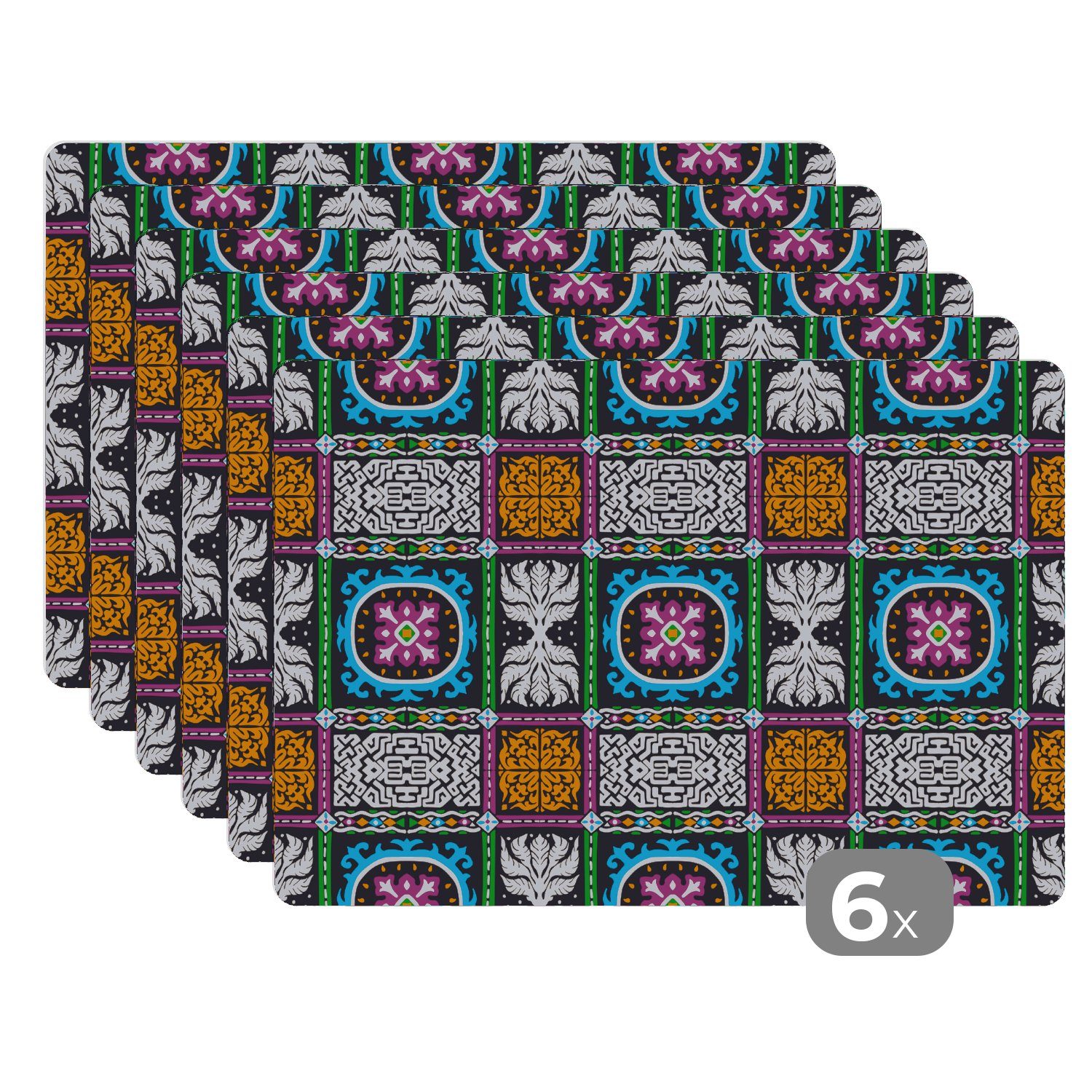 Platzset, Muster - Ornament - Abstrakt - Blau - Rosa, MuchoWow, (6-St), Platzset, Platzdecken, Platzmatte, Tischmatten, Schmutzabweisend