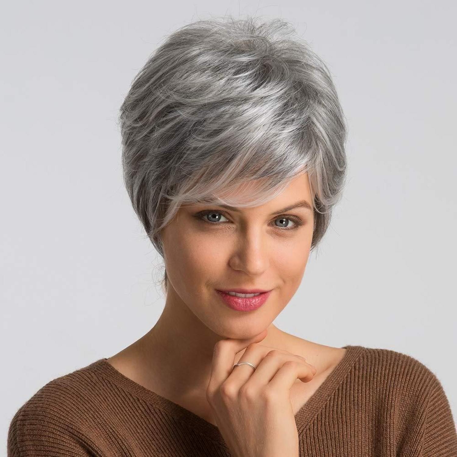 LuxusKollektion Echthaarperücke Perücke Pixie Cut Menschenhaar Frauen Bangs grau3025