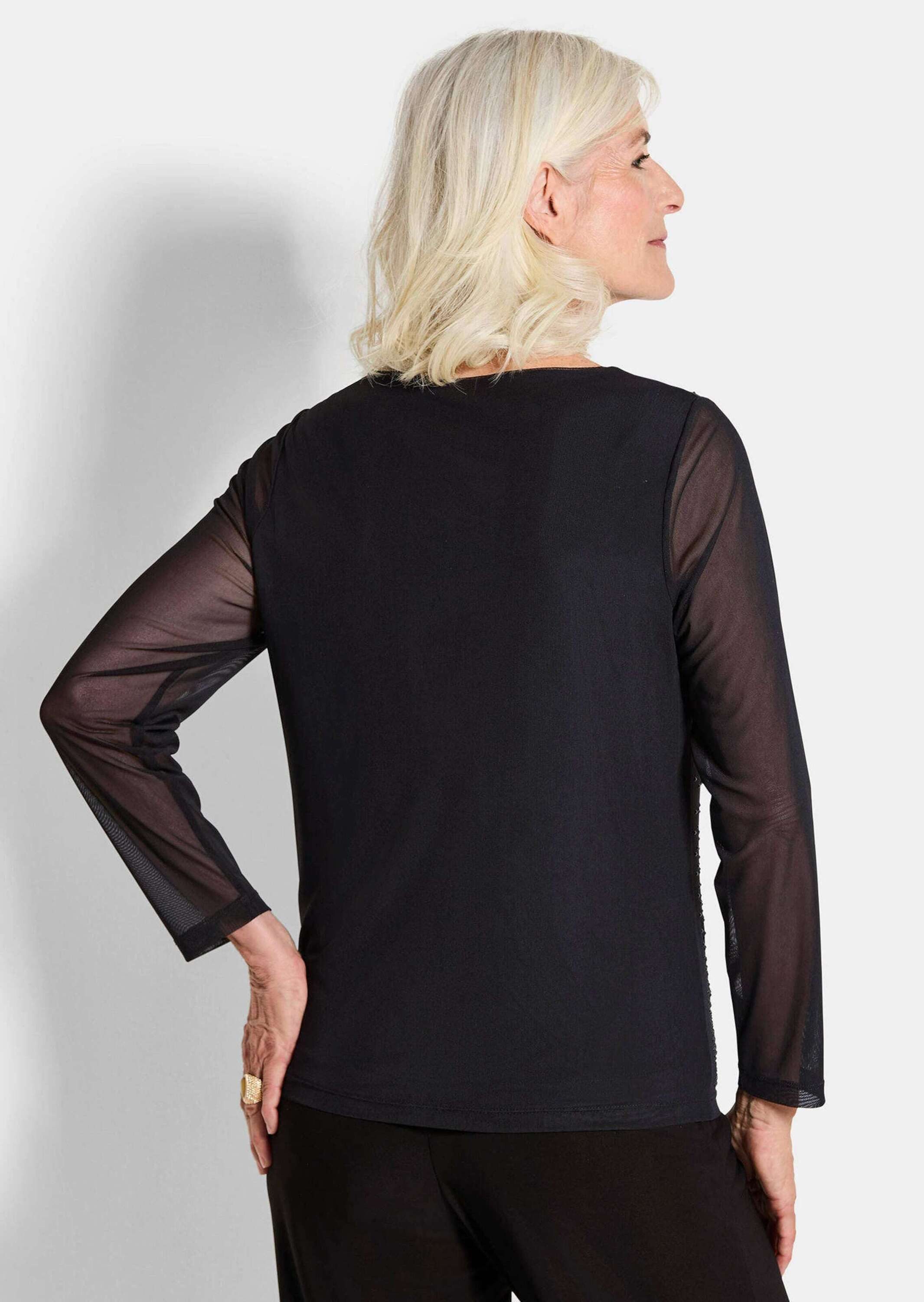 GOLDNER Langarmshirt Blusenshirt mit Glitzersteinen Glitzershirt mit Rundhals, blickdichtem Topeinsatz und Langarm – Bild 3 von 5