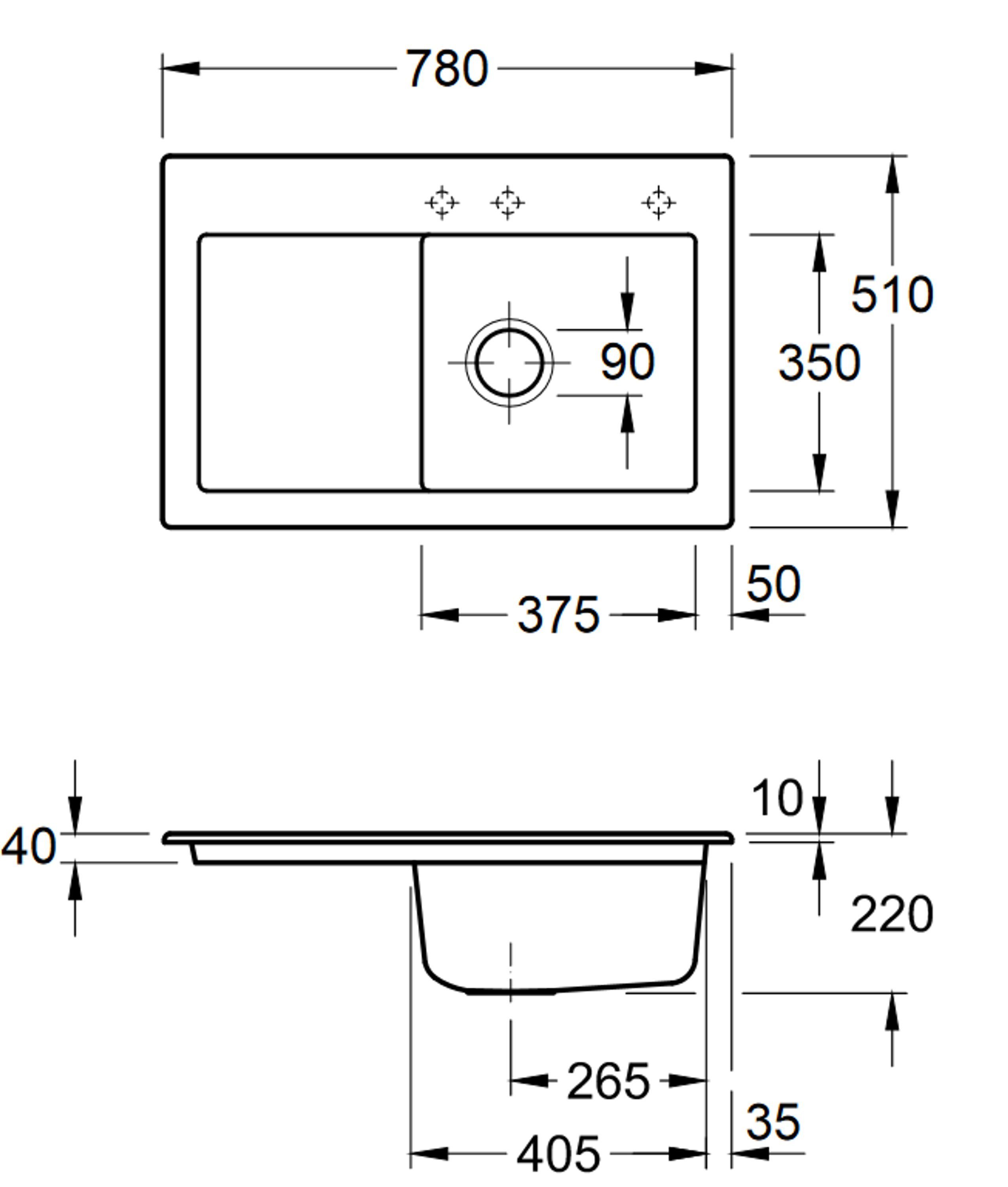 Villeroy & Boch cm, Küchenspüle 6714 02 R1, Rechteckig, Becken und rechts möglich Serie, Subway links 78/22