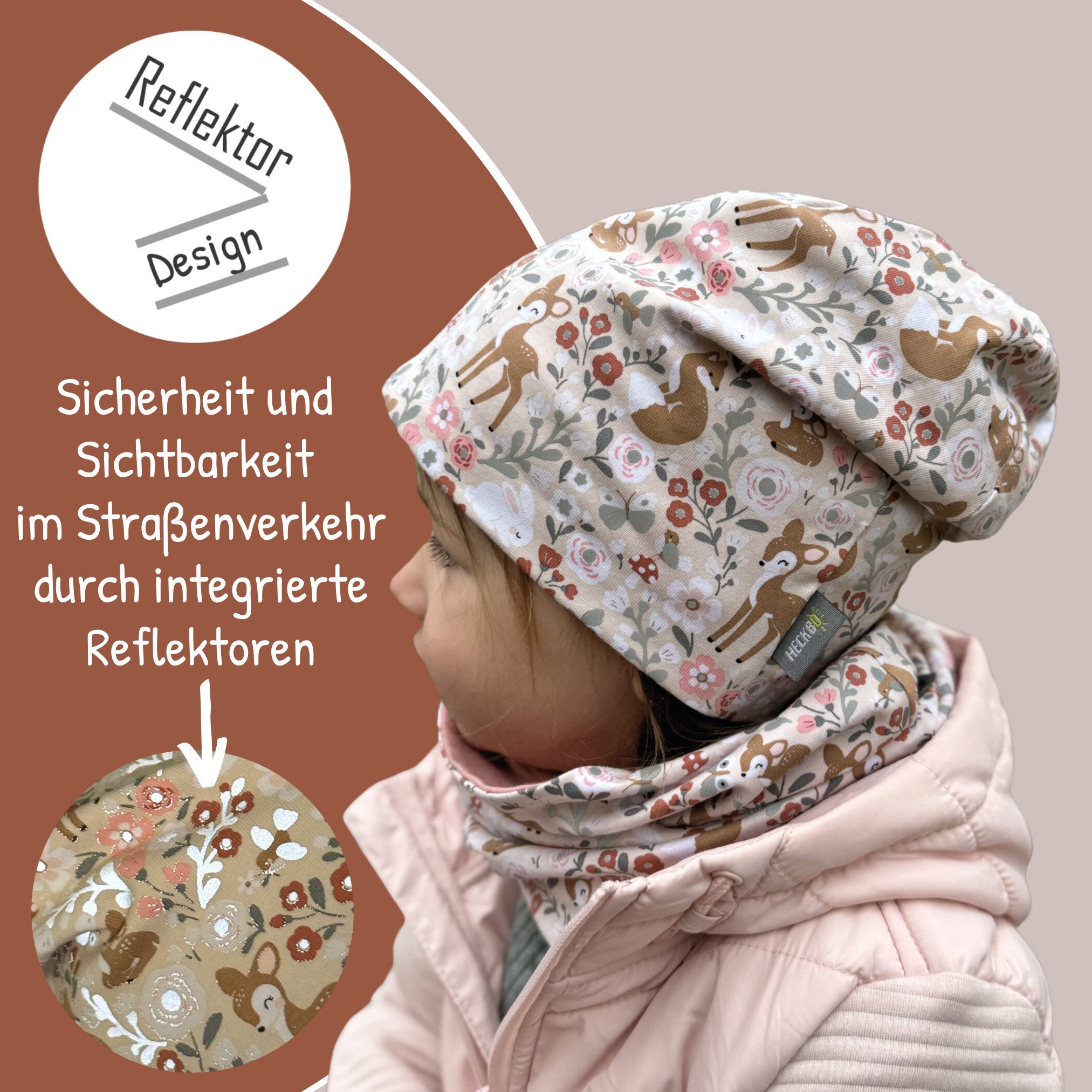 HECKBO Beanie 360° Reflektor Kinder Beanie Mütze & Loop Schal Set – Bild 5 von 5