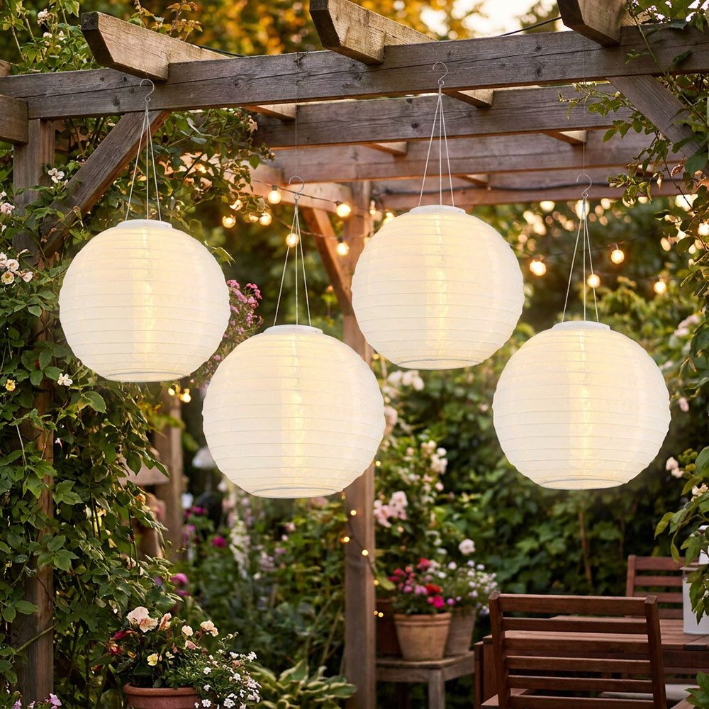 GLOBO LIGHTING LED Solarleuchte, LED-Leuchtmittel fest verbaut, Warmweiß, 4er Set Solarlampe Außen Lampion Gartenlampe Hängeleuchte weiß LED
