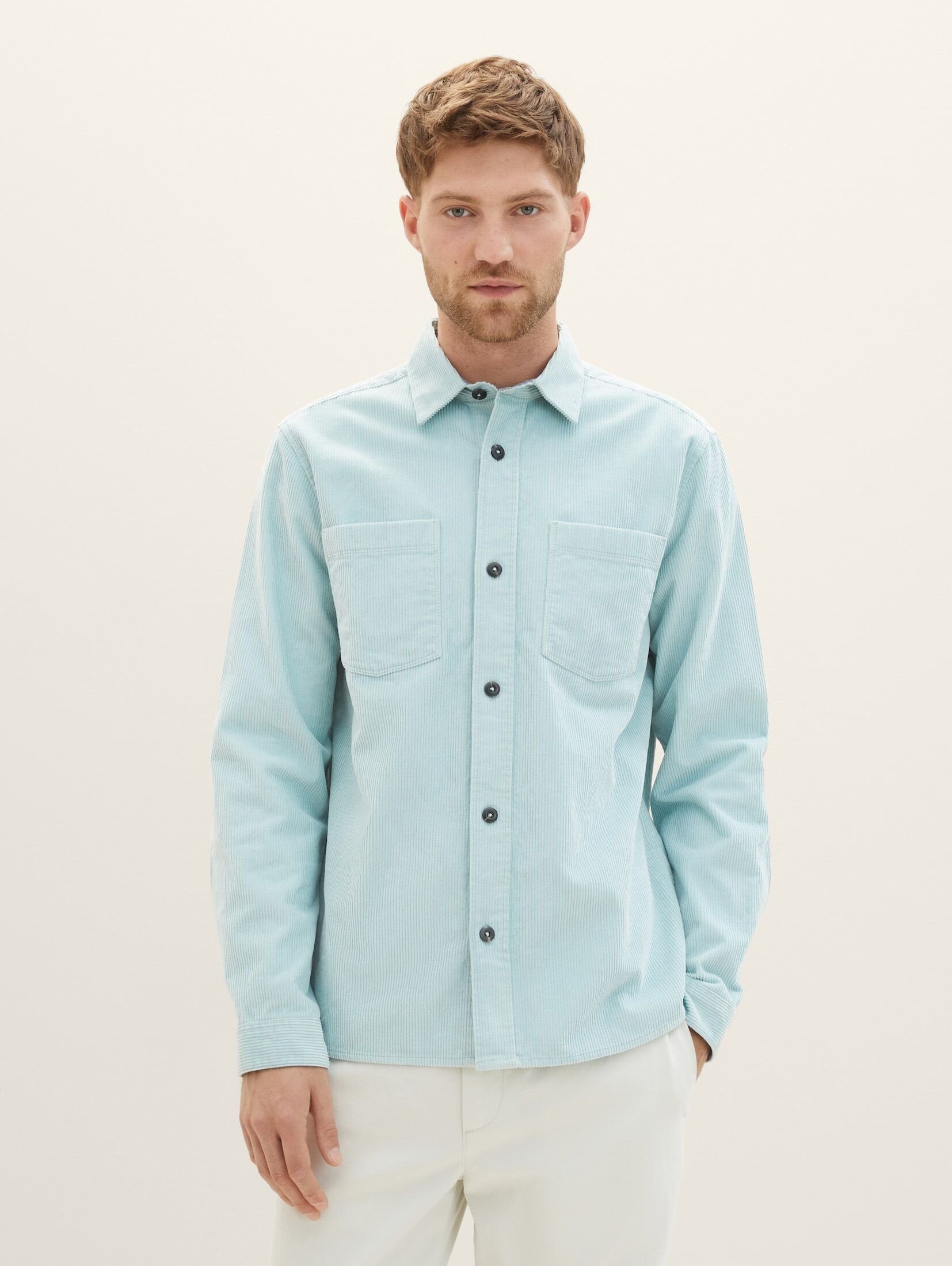 TOM TAILOR Langarmhemd Hemdjacke aus Cord dusty mint blue