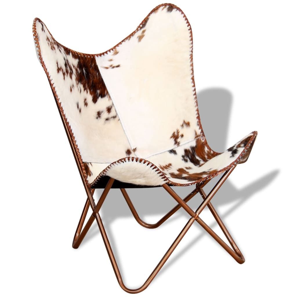 vidaXL Sessel Butterfly-Sessel Braun und Weiß Echtes Kuhfell – Bild 3 von 5