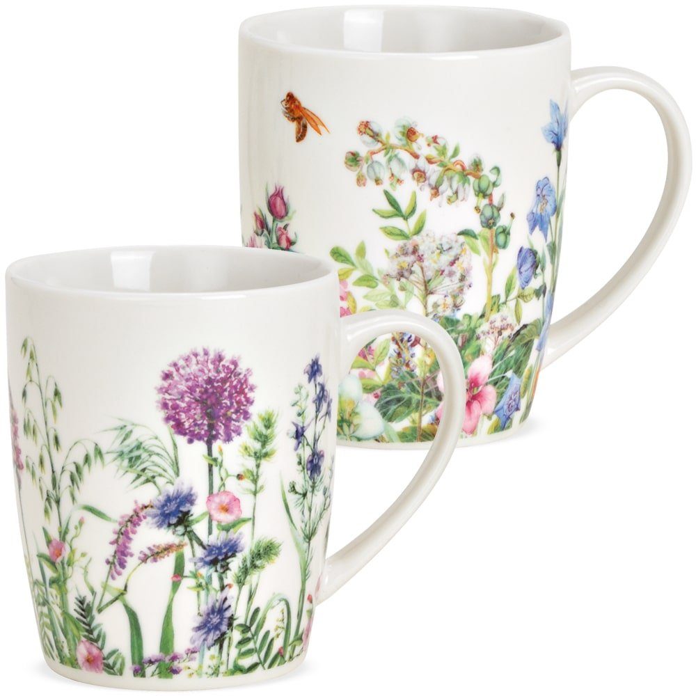 matches21 HOME & HOBBY Tasse Кофейные чашки 2er Set Blumen Bienen Frühling Sommer, Porzellan, Tee Kaffee-Becher, Vintage, weiss bunt, 300 ml