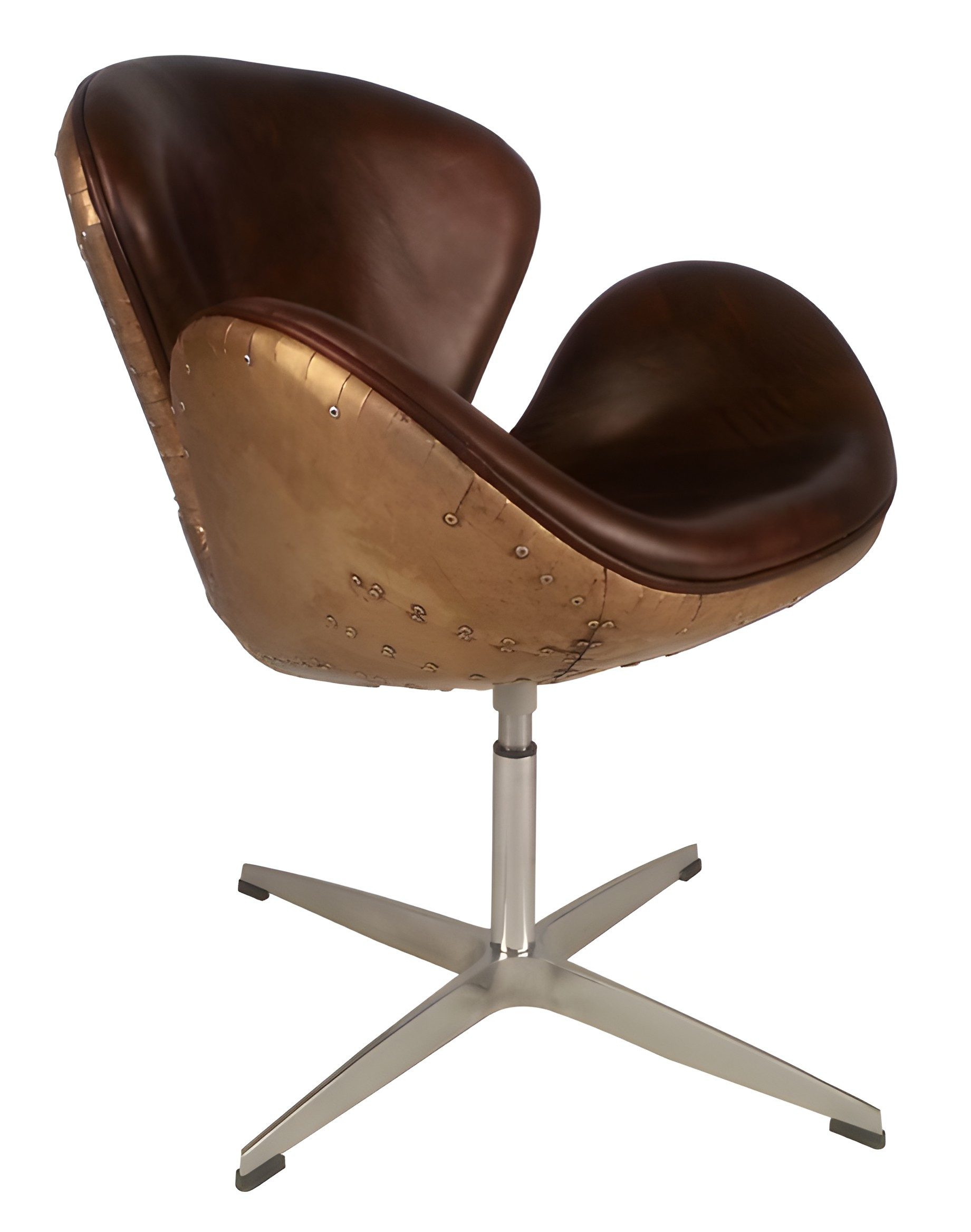 Xlmoebel Sessel Vintage Ledersessel in Braun mit goldfarbenem Rahmen und Drehfunktion (1-St), Made in Europa