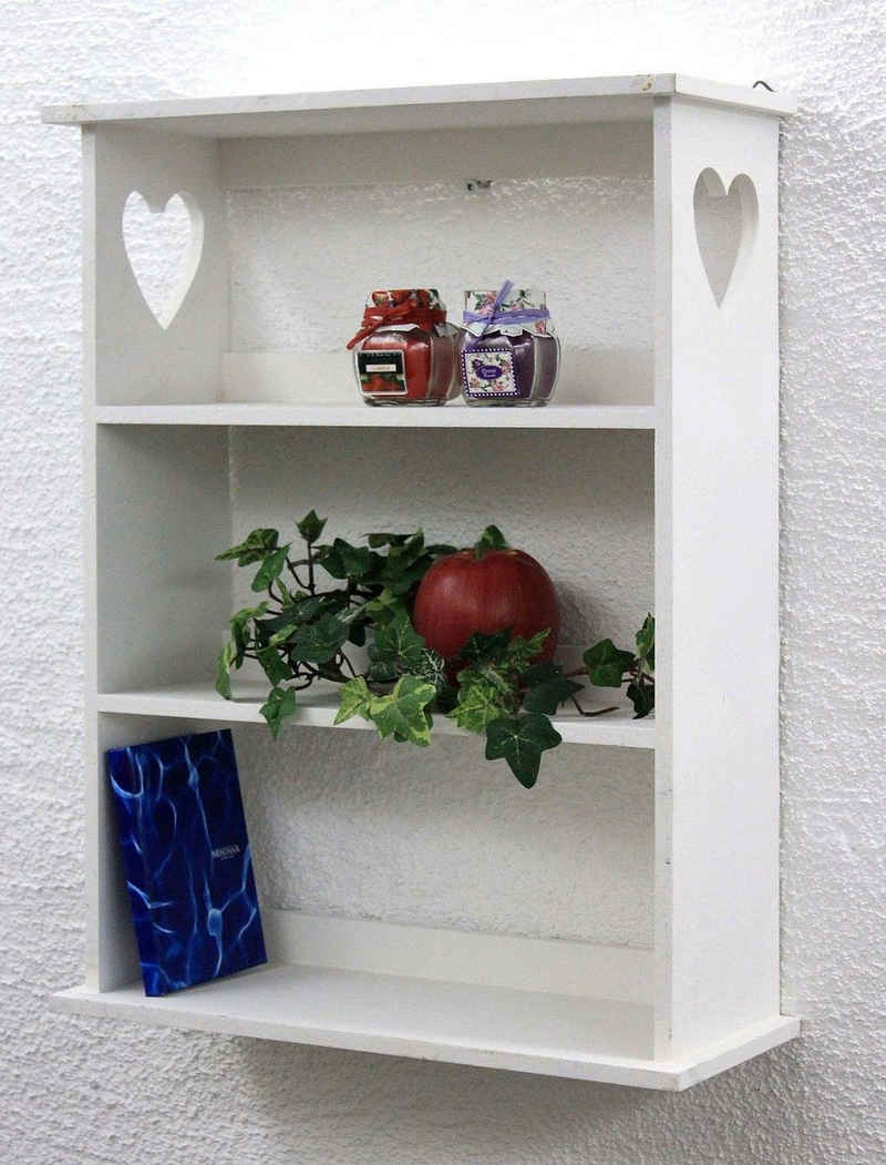 DanDiBo Wandregal Wandregal mit Herz 12013 Regal 50 cm Vintage Shabby Landhaus Küchenregal Weiß