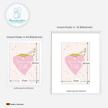 Himmelzucker Poster Premium DIN A4 Wandbilder für Kinderzimmer Babyzimmer Dekoration, Einhorn (3-teiliges Poster-Set, 3 St), Bilder Kinderposter für Junge Mädchen (DIN A4 ohne Rahmen)