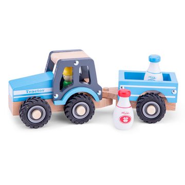 New Classic Toys® Spielzeug-Traktor Traktor aus Holz mit Anhänger und Milchkannen Holzspielzeug